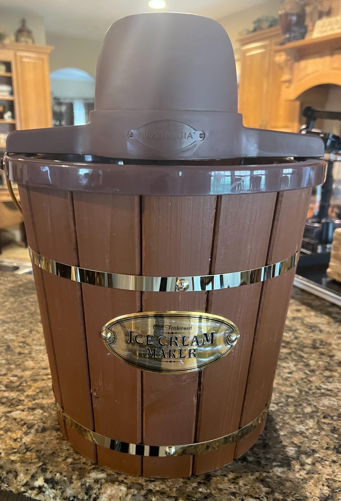 Nostalgia Electric Ice Cream Maker With 6 Qt Capacity - Old Fashioned Ice Cream Machine Makes Frozen Yogurt or Gelato in Minutes- Vintage Wooden Style Ice Cream Maker with Aluminum Canister- Dark Wood customer photo 2