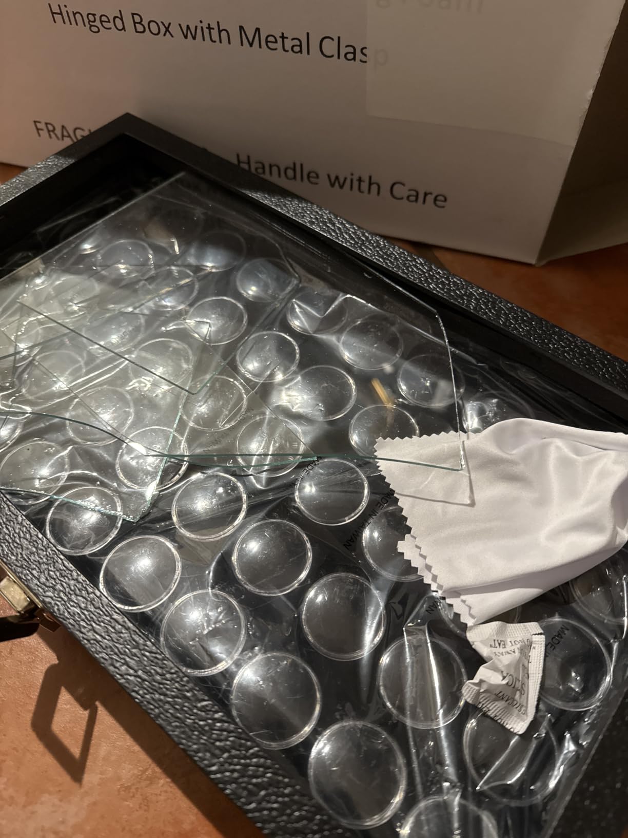 Novel Box Gem Display Case 14.75x8.25x2.1 + Small Size 50 Gems Jars | Fossil Display Case with Lid & Black Tray Foam Liner | Rock Storage Box with Metal Clasp | Display Cases for Collectibles customer photo 2