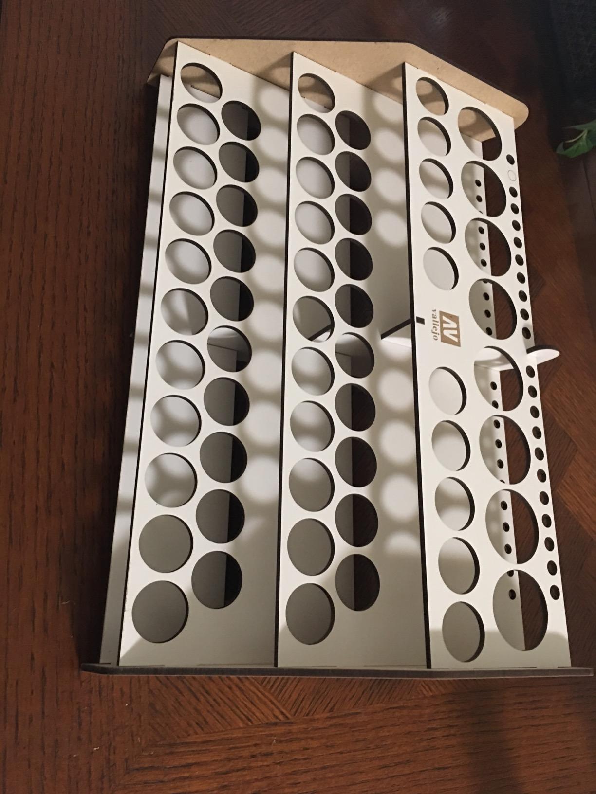 Vallejo - Front Paint Organizer Rack for Scale Models and Miniatures, Holds up to 52 Bottles of 18 ml. (0.6 fl.oz.), 8 Bottles of 35 ml. (1.18 fl.oz.) or 60 ml. (2.02 fl.oz.) and 22 Brushes customer photo 1