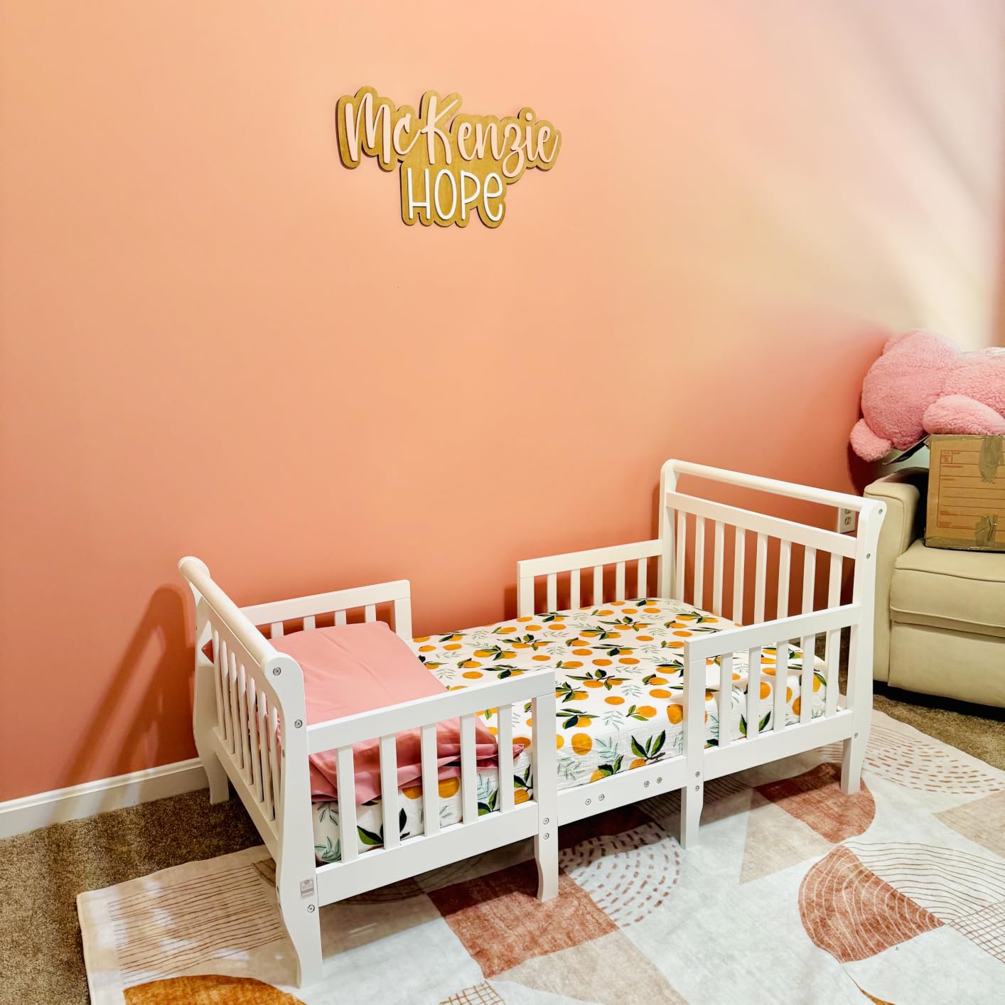 Dream On Me Emma 3-in-1 Wooden Toddler Bed with Rails, GREENGUARD Gold, White customer photo 2