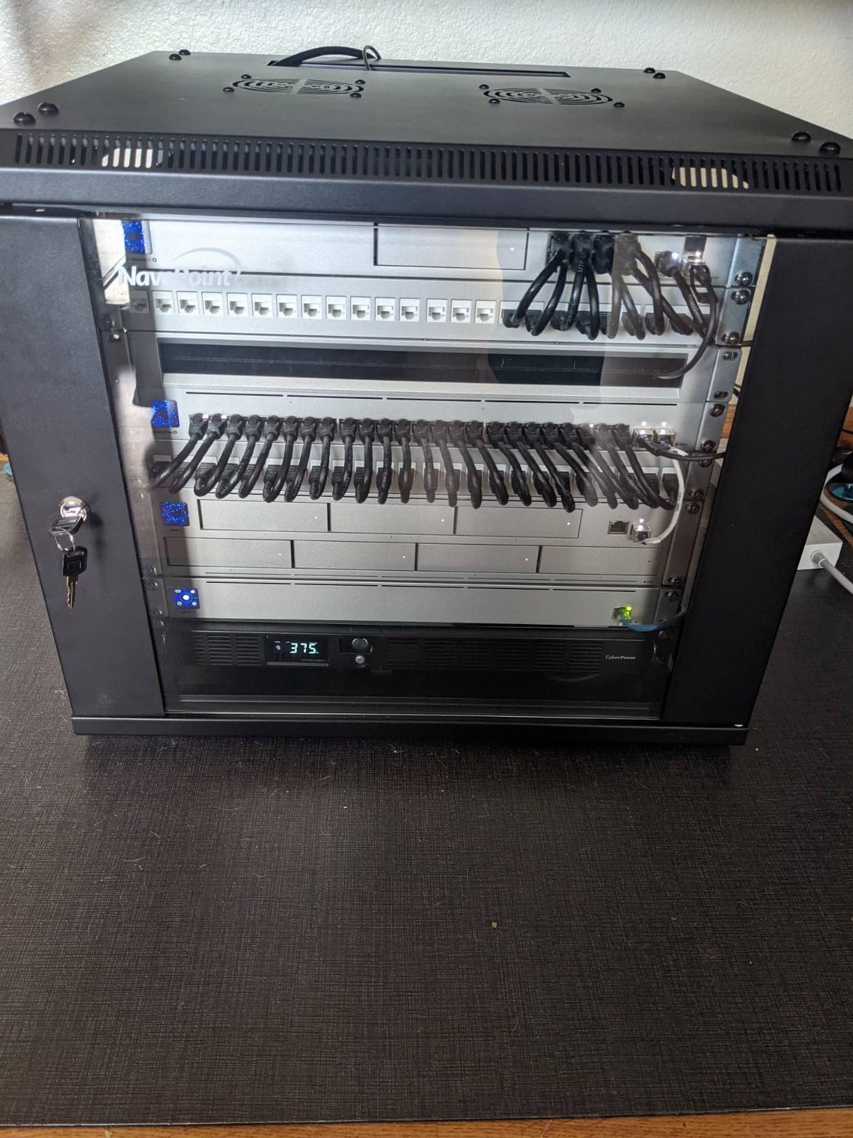 NavePoint 22U Server Cabinet Wall Mount Rack Enclosure with Caster Wheels, 2 Fans, Locking Glass Door, Removable Side Panels - 22U Network Cabinet 23.6