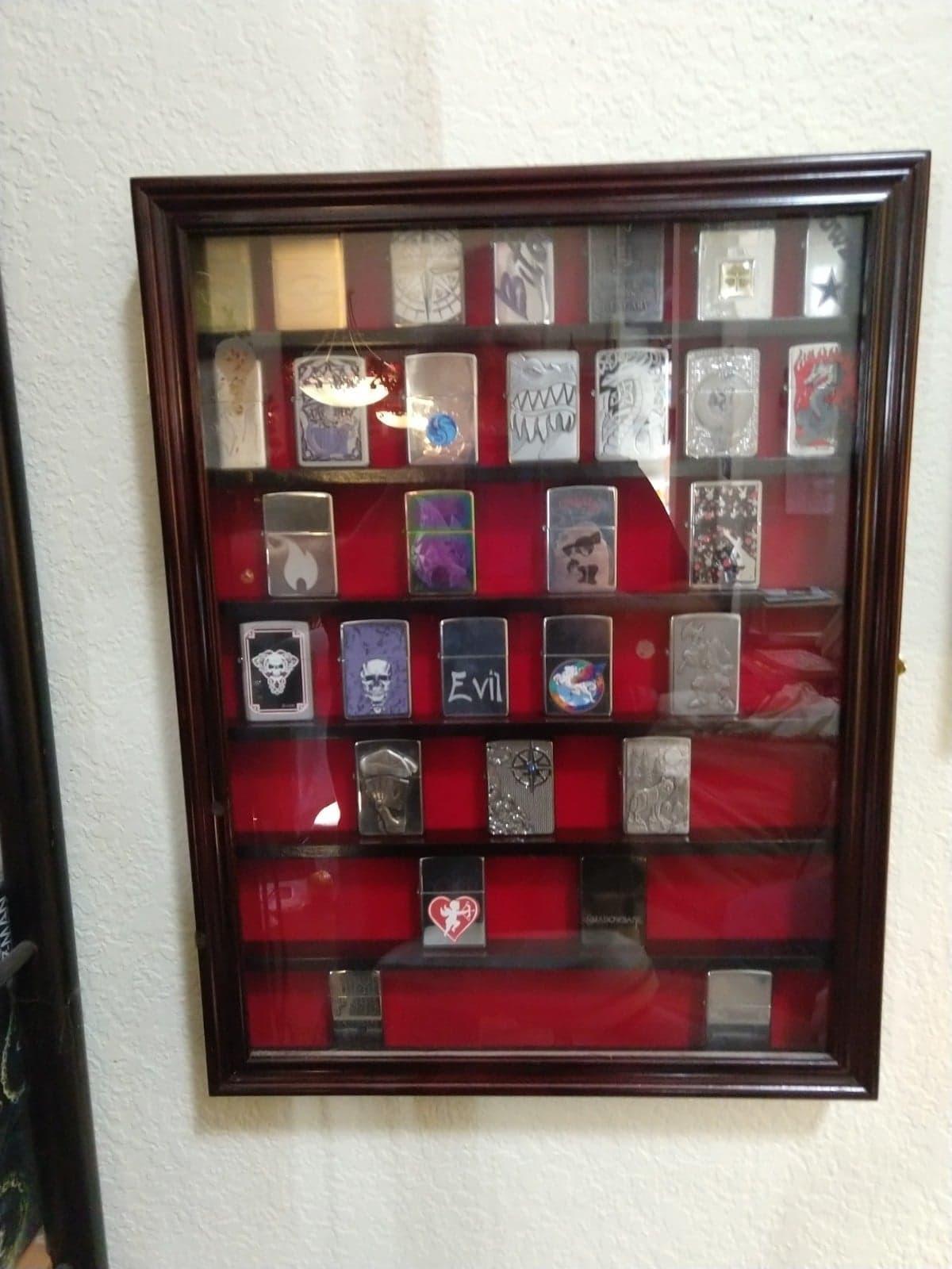 Display Case Cabinet Shadow Box Compatible with Zippo Lighters Without Box Mahogany Finish customer photo 1