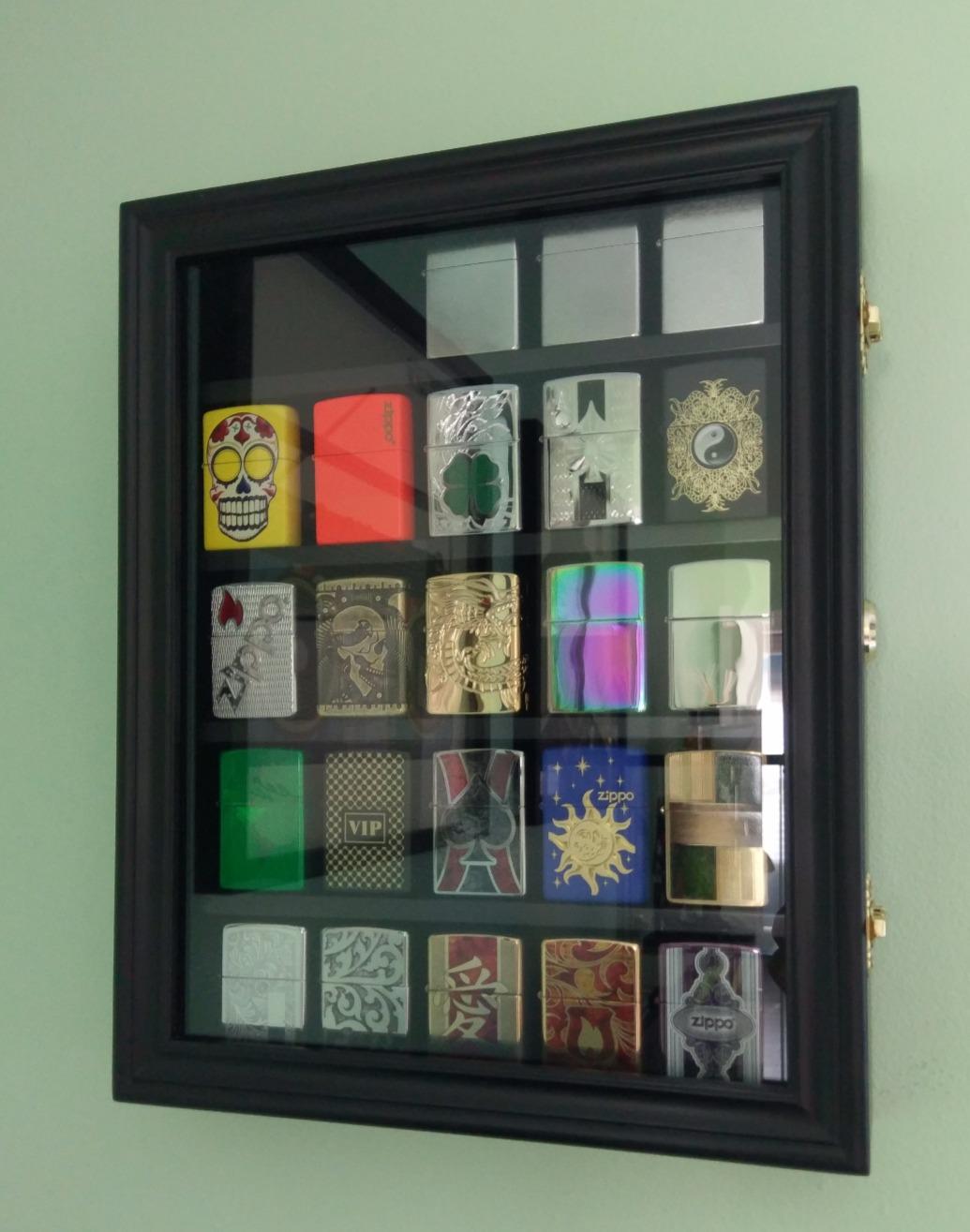 30 Lighters Display Case Wall Cabinet Compatible with Zippo Lighters Military Sport Collectible Match Book Black Frame customer photo 1