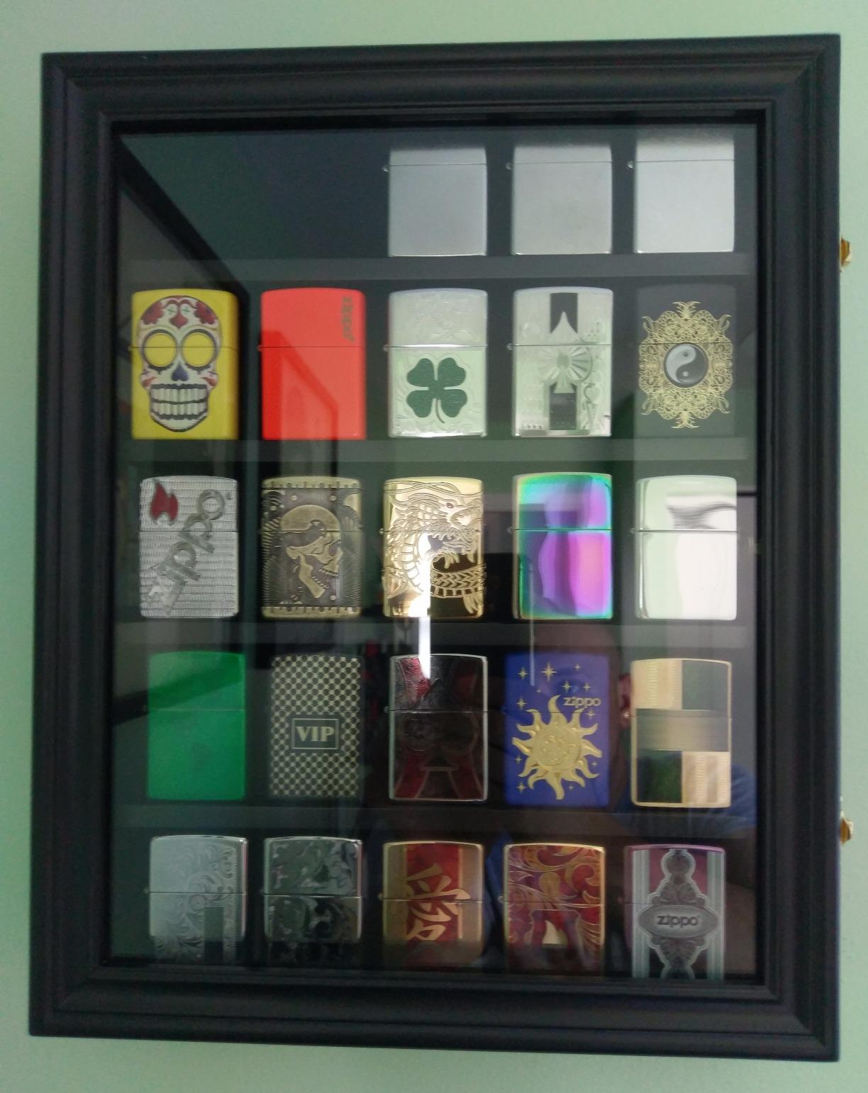 30 Lighters Display Case Wall Cabinet Compatible with Zippo Lighters Military Sport Collectible Match Book Black Frame customer photo 2