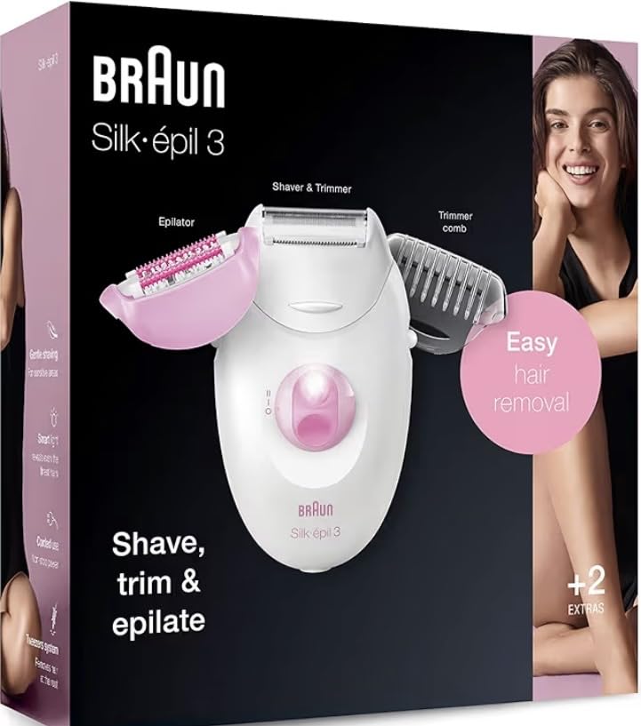 Braun Silk-epil 3 3-270, Epilator for Women for Long-Lasting Hair Removal, 20 Tweezer System, Smartlight Technology, Massage Rollers, Shaver and Trimmer Head Included customer photo 1