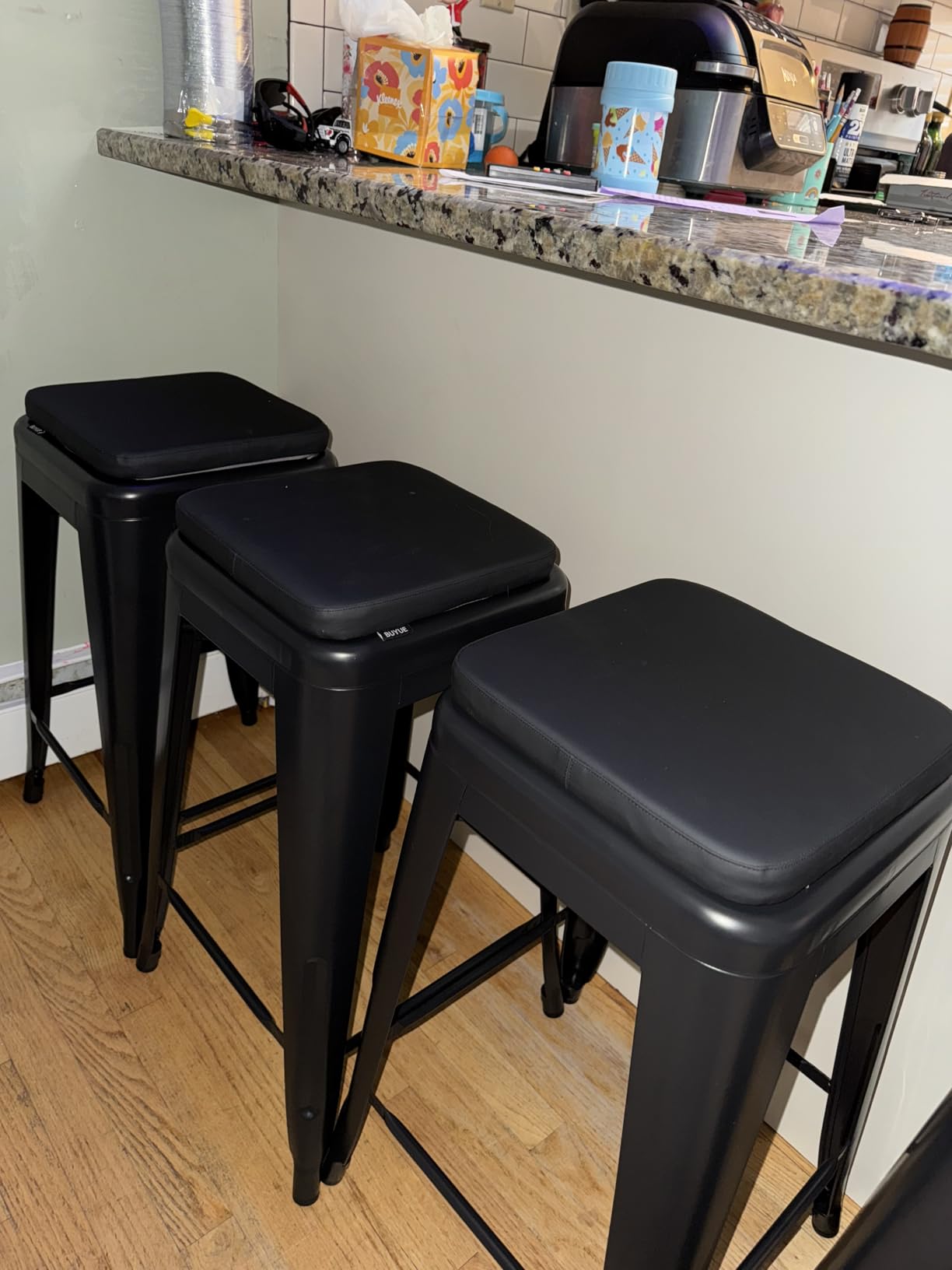 FDW Metal Bar Stools Set of 4 Counter Height Bar Stools 24 Inches Industrial Bar Chairs Patio Stool Stackable Backless Stool Indoor Outdoor Metal Kitchen Stools Bar Chairs (Black, 24