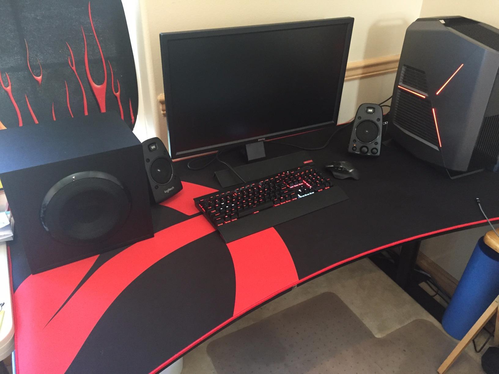 Arena Ultrawide Curved Gaming Desk Pure Black | Full Surface Water-Resistant Desk Mat, Monitor Mount Cut-Outs, Cable Management Netting customer photo 1