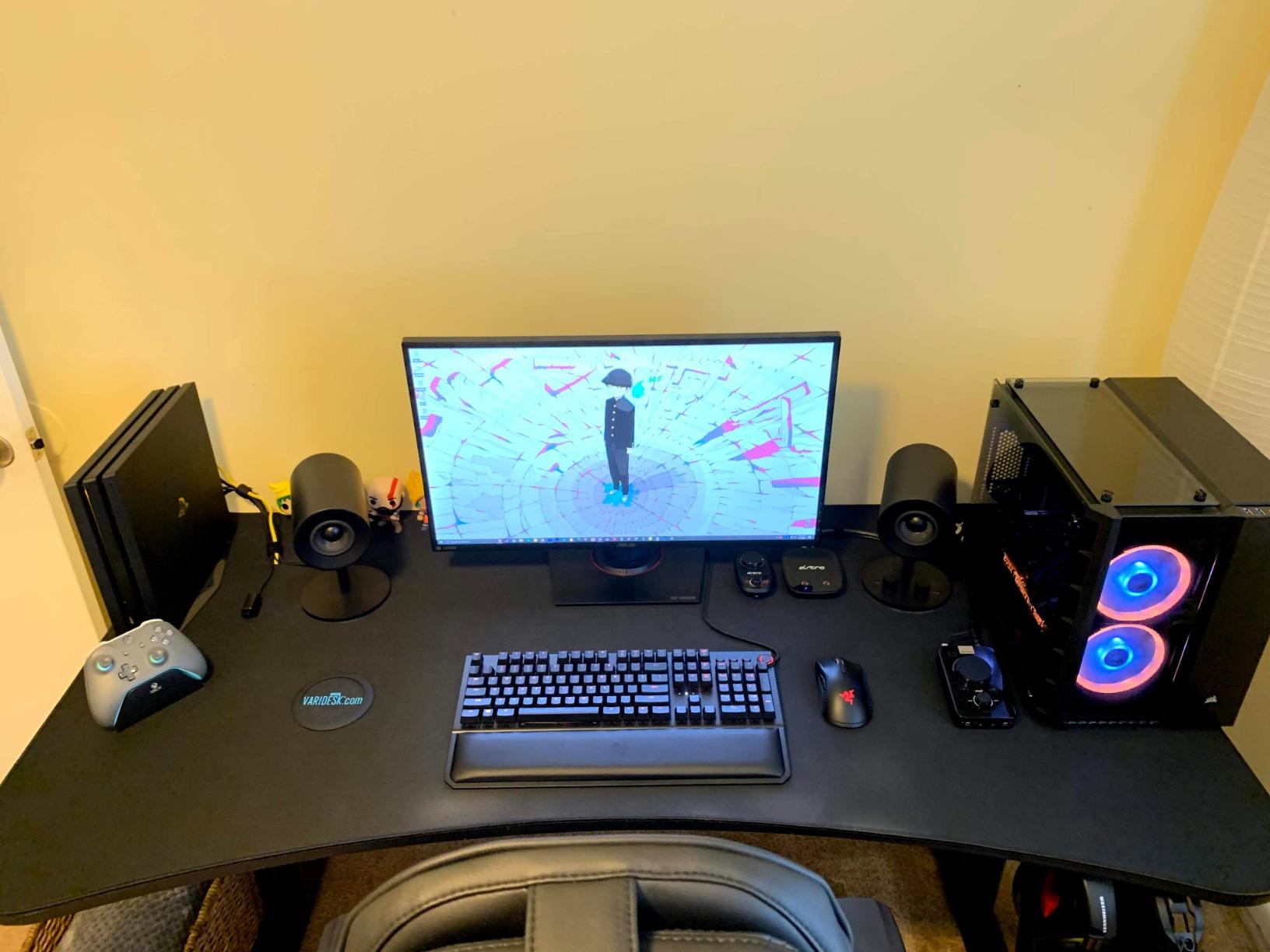 Arena Ultrawide Curved Gaming Desk Pure Black | Full Surface Water-Resistant Desk Mat, Monitor Mount Cut-Outs, Cable Management Netting customer photo 2