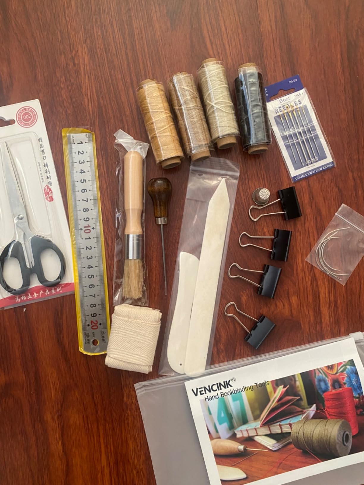 VENCINK Bookbinding Supplies Kit Hand Book Binding Starter Tools Set | Genuine Bone Folders, Awl, Large-eye Needles, Waxed Thread, Binding Ribbon, Brush, Steel Ruler customer photo 1
