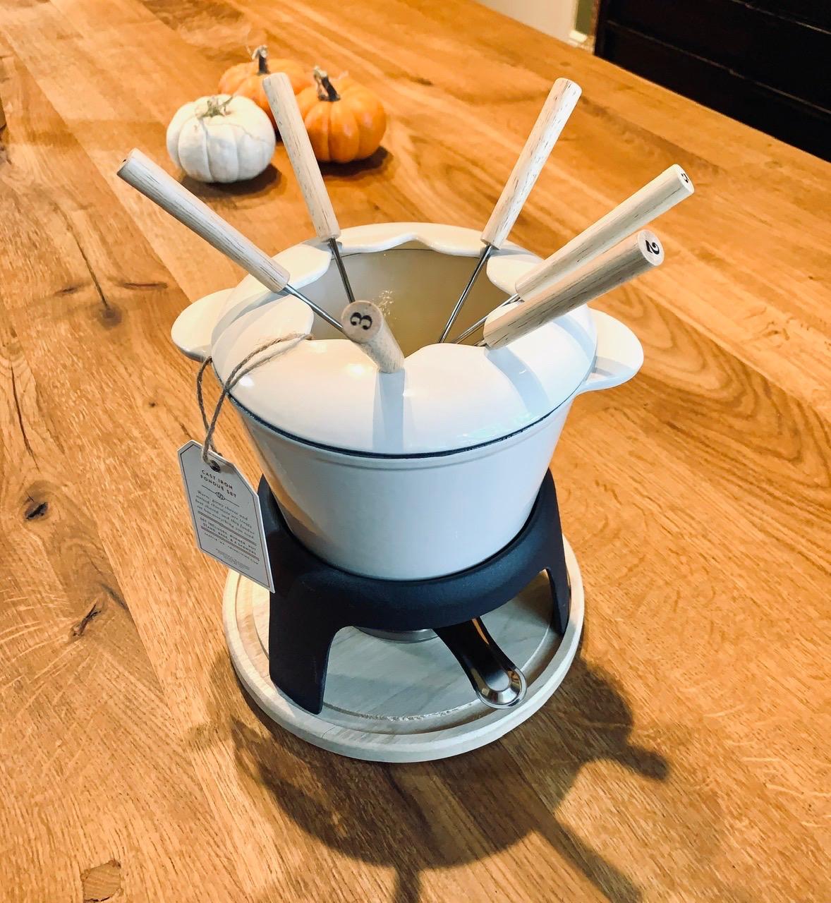 Twine Cast Iron Fondue Set with Metal Stand and Forks, Chocolate Melting Pot, Cheese Fondue Kit Set, Hosting Essentials 8.5
