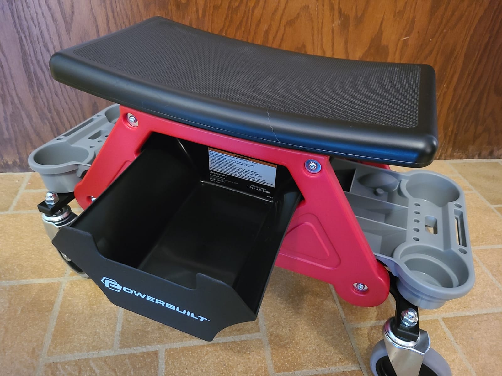 Powerbuilt Heavy Duty Roller Mechanics Seat and Brake Stool with 4-in. Rubber Swivel Casters Roll Over Anything, Big Seating Platform, Slide Out Tool Trays and Drawer 300 lb. Capacity - 240036 customer photo 2