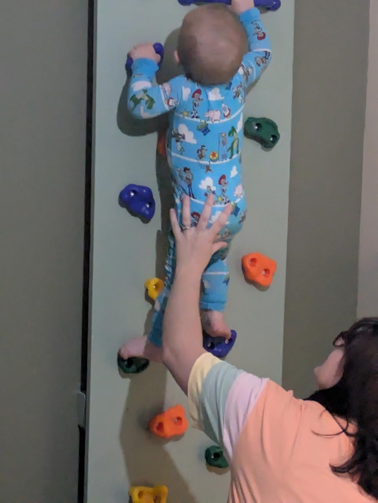 KINSPORY 20pc Rock Wall Climbing Holds for Kid, Play Set Climber Attachment | Colourful anti-slip pig nose rocks, two blue handles, complete mounting hardware for indoor outdoor playground building customer photo 2