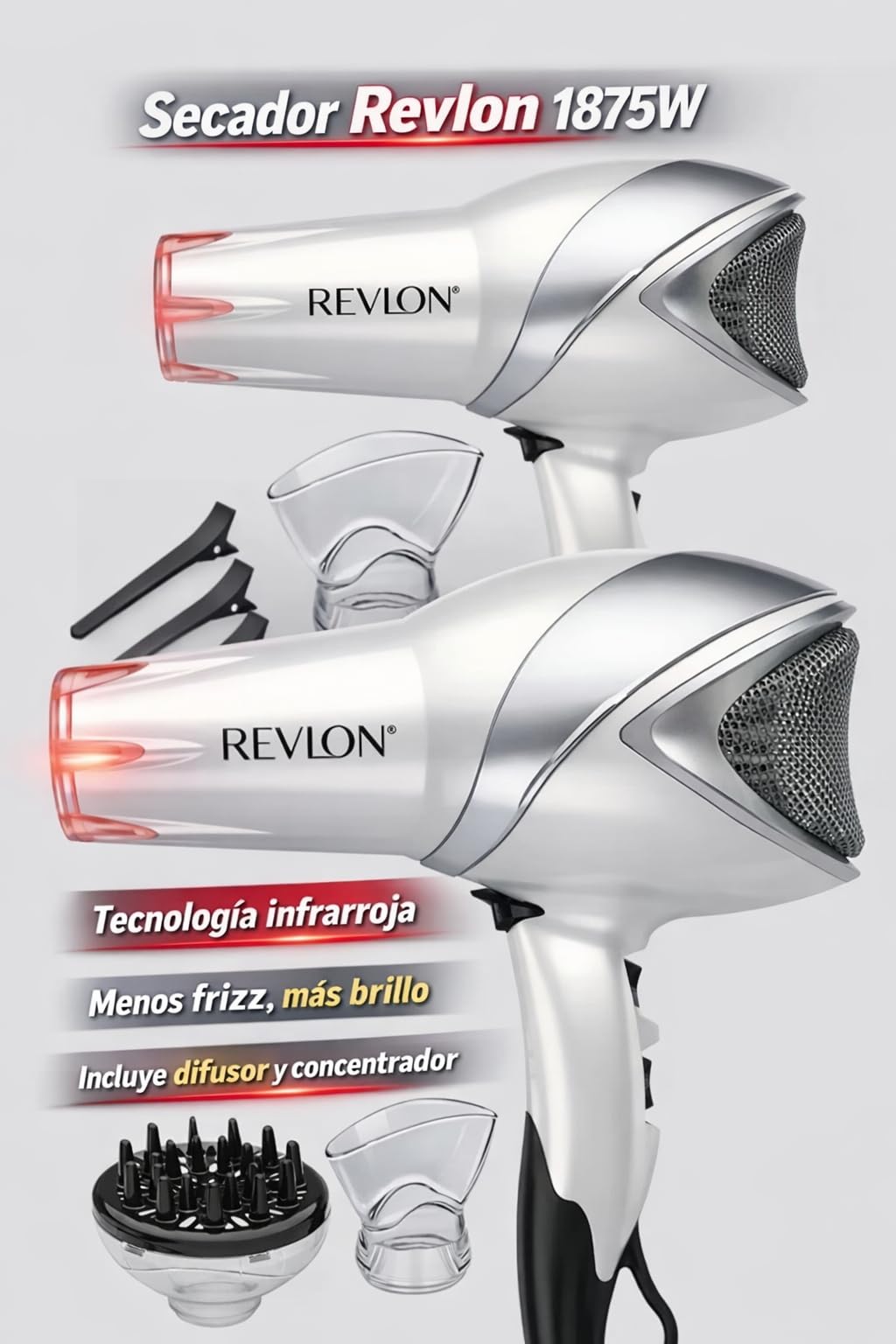 REVLON Infrared Ionic Hair Dryer with Diffuser & Concentrator, 1875 Watt Power for Fast Drying, Tourmaline Technology for Frizz Control, Suitable for All Hair Types customer photo 2