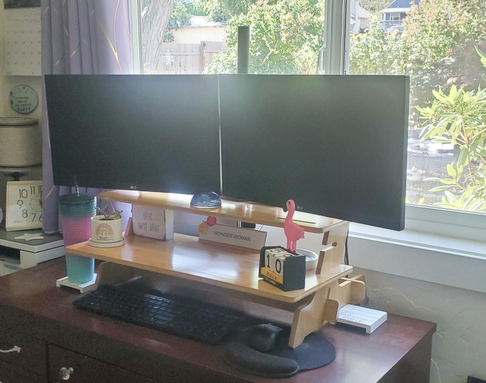 HUANUO Dual Monitor Mount for 2 Monitors up to 32 inches, Heavy Duty Dual Monitor Stand Holds up to17.6lbs, Dual Monitor Arm with Height Adjustable Tilt Swive Rotate, VESA Hole 75mm or 100mm customer photo 2