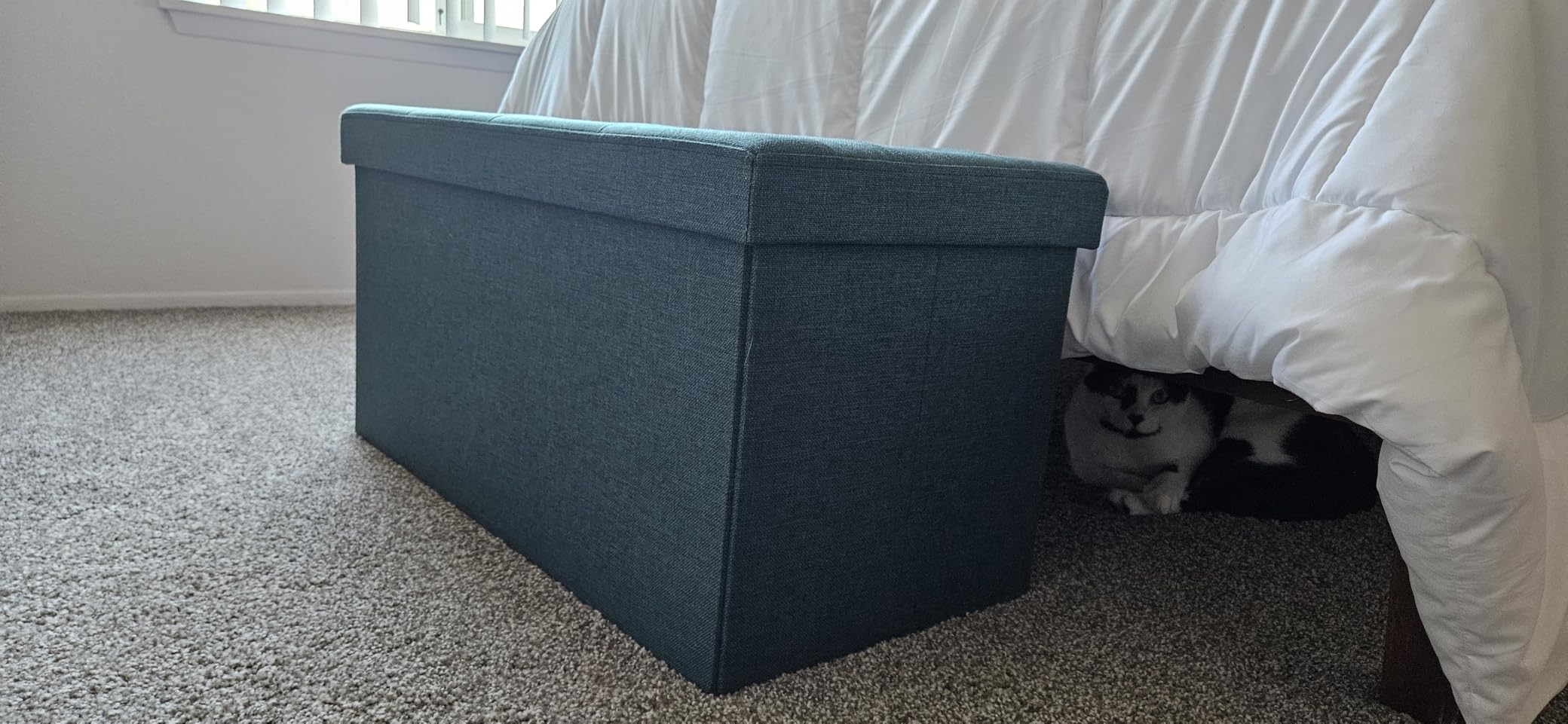SONGMICS MAZIE Collection - 43 Inches Folding Storage Ottoman Bench, Ottoman Foot Rest, End of Bed Bench, Storage Chest, Load 660 lb, for Living Room, Bedroom, Entryway, Dark Gray customer photo 2
