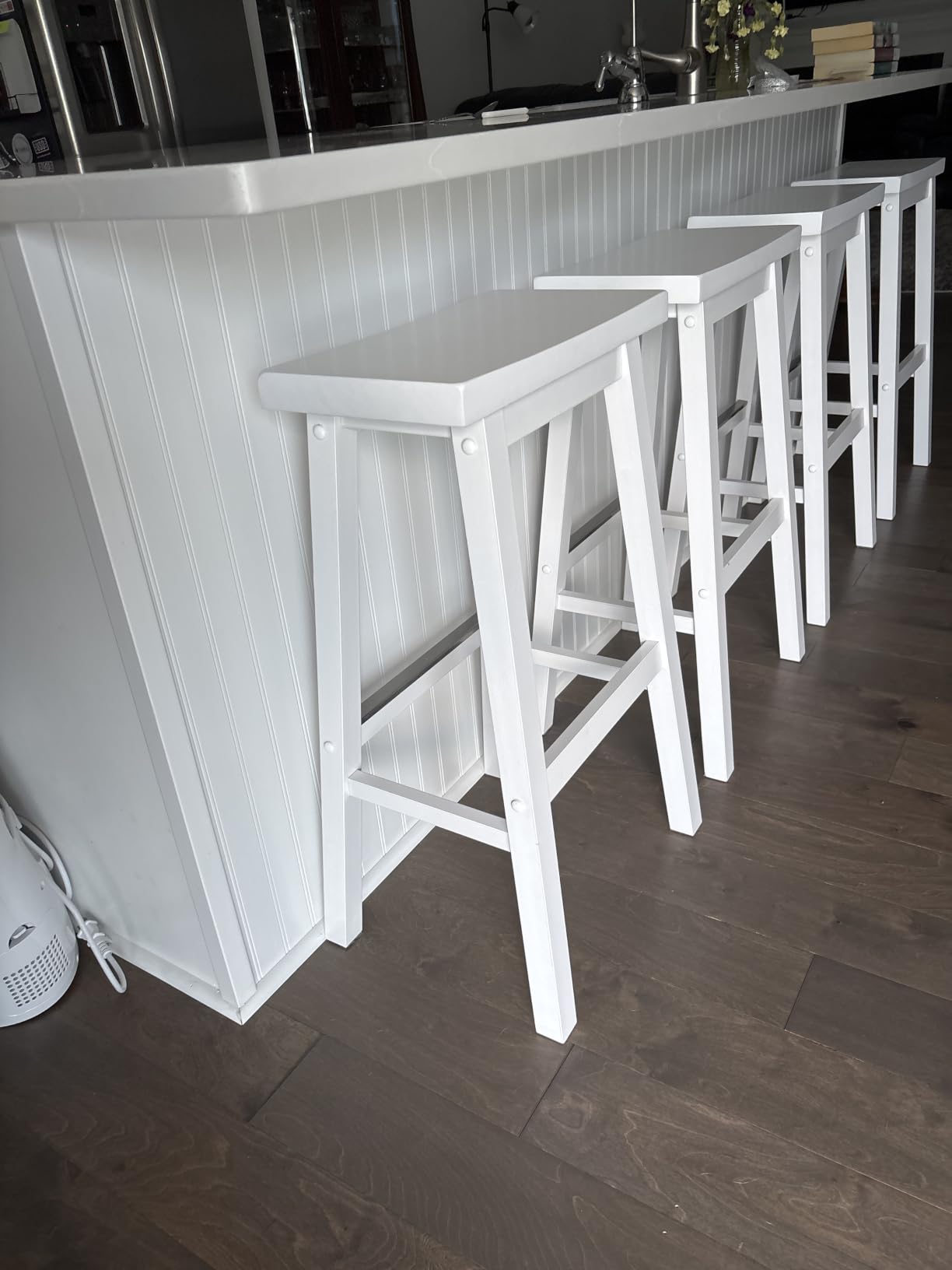Amazon Basics Solid Wood Saddle-Seat Counter Height Bar Stools for Kitchen Island with Footrest, Sturdy Construction, 24-Inch Height, White, Set of 2 customer photo 2