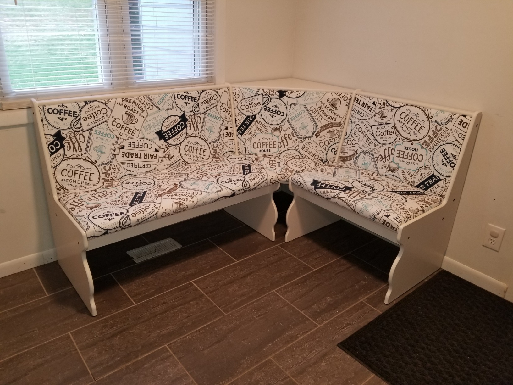 Riverbay Patio Conversation Indoor 3 Piece Kitchen Corner Nook Table Booth Bench Breakfast Dining Set in Capri Blue customer photo 1