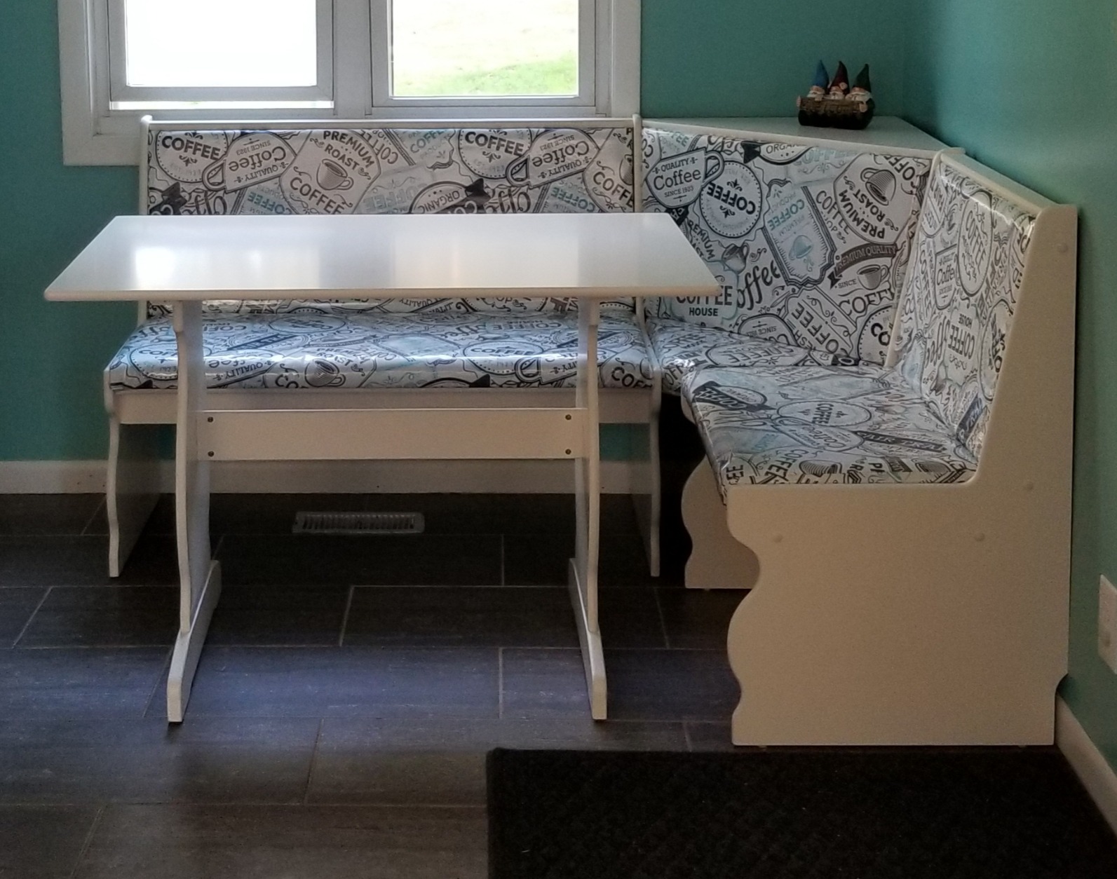 Riverbay Patio Conversation Indoor 3 Piece Kitchen Corner Nook Table Booth Bench Breakfast Dining Set in Capri Blue customer photo 2