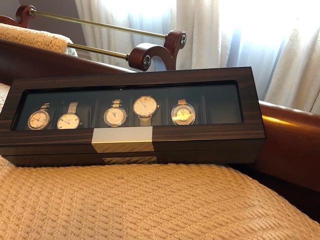 Lifomenz Co Men's Watch Box Organizer - 6 Slot Large Wooden Watch Storage Case with Glass Top Display - Ebony customer photo 2