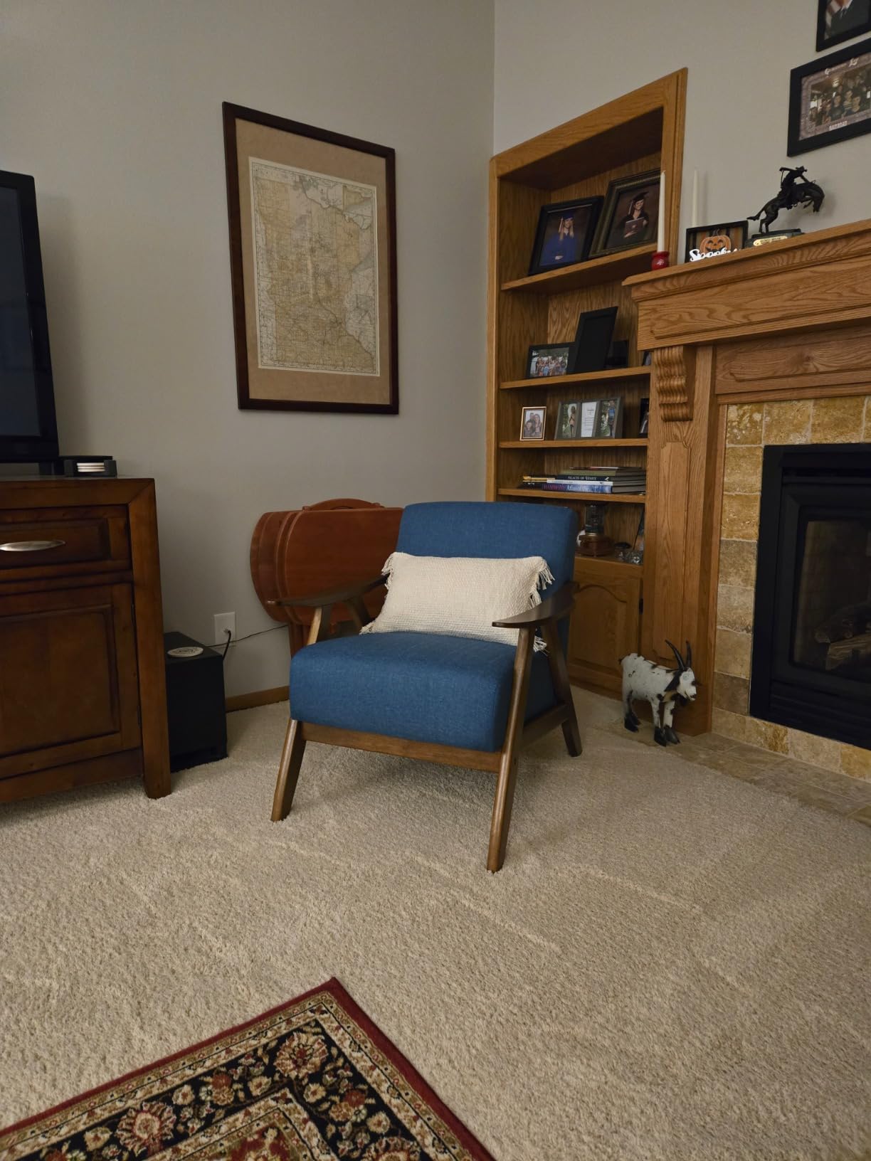 Lexicon Mid Century Modern Accent Chair with Solid Wood Frame in Walnut Finish, Upholstered Living Room Lounge Arm Chair, Thick and Comfy Innerspring Seat Cushion, Linen-Look Fabric, Light Brown customer photo 2