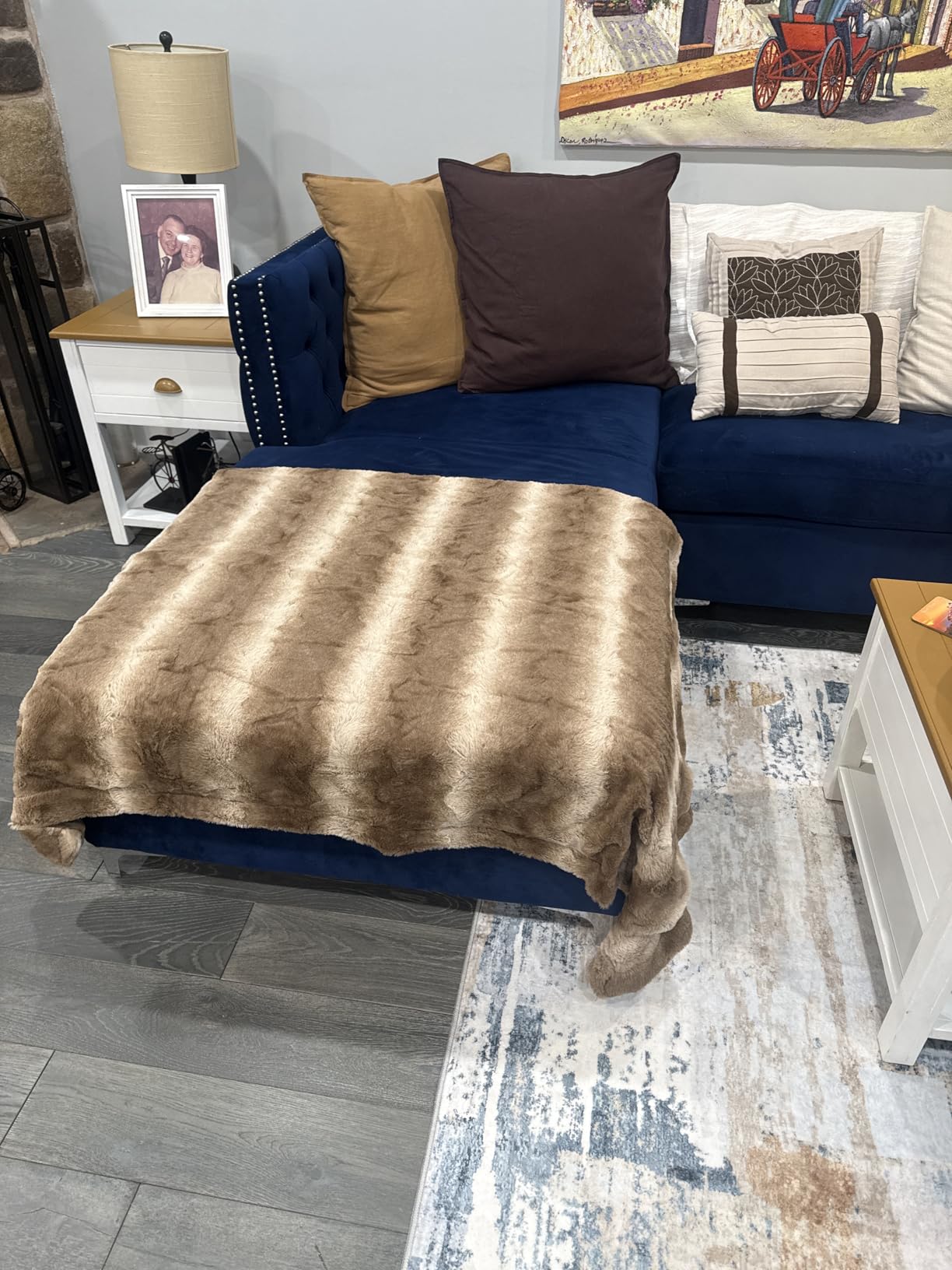 Madison Park Zuri Faux Fur Reversible Throw Blanket, 50 x 60, Snow Leopard | Oversized Soft Plush, Luxury, Animal Stripes, Mink Reverse, Modern, All Season, for Bed Sofa Couch, OEKO-TEX Certified customer photo 2
