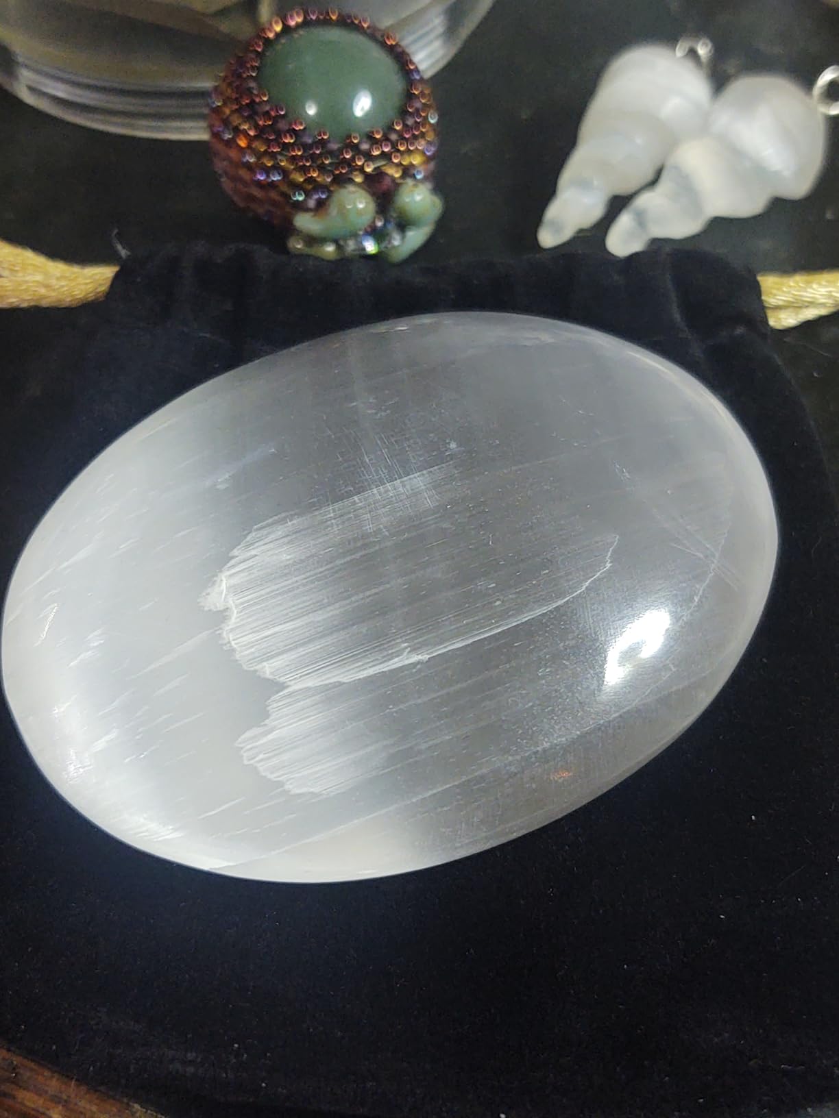 Natural White Selenite Palm Stone - Healing Crystal - Large Crystal Selenite Spiritual Healing Massage Stone customer photo 2