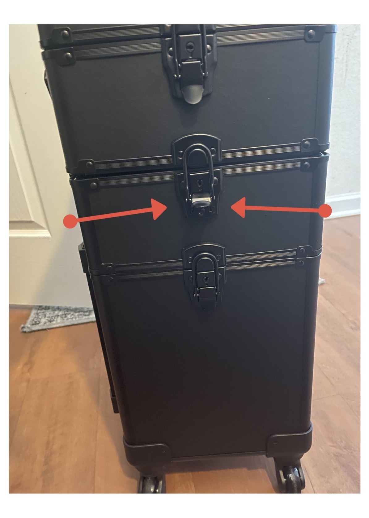 Yaheetech 4 in 1 Rolling Makeup Train Case, Lockable Black Cosmetology Cart | Extra large aluminum-trimmed nail cart with detachable tiers and accordion trays keeping beauty supplies organized on the go customer photo 2