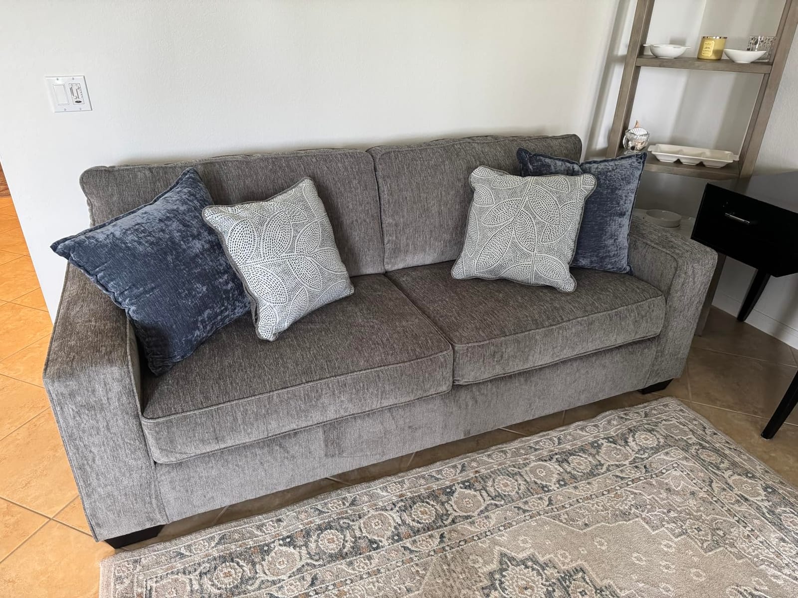 Signature Design by Ashley Queen Sleeper Sofa Couch, Altari, Alloy Gray | Soft textured chenille, Supportive 4 in memory foam mattress, Space-saving pull-out design ideal for compact living customer photo 1