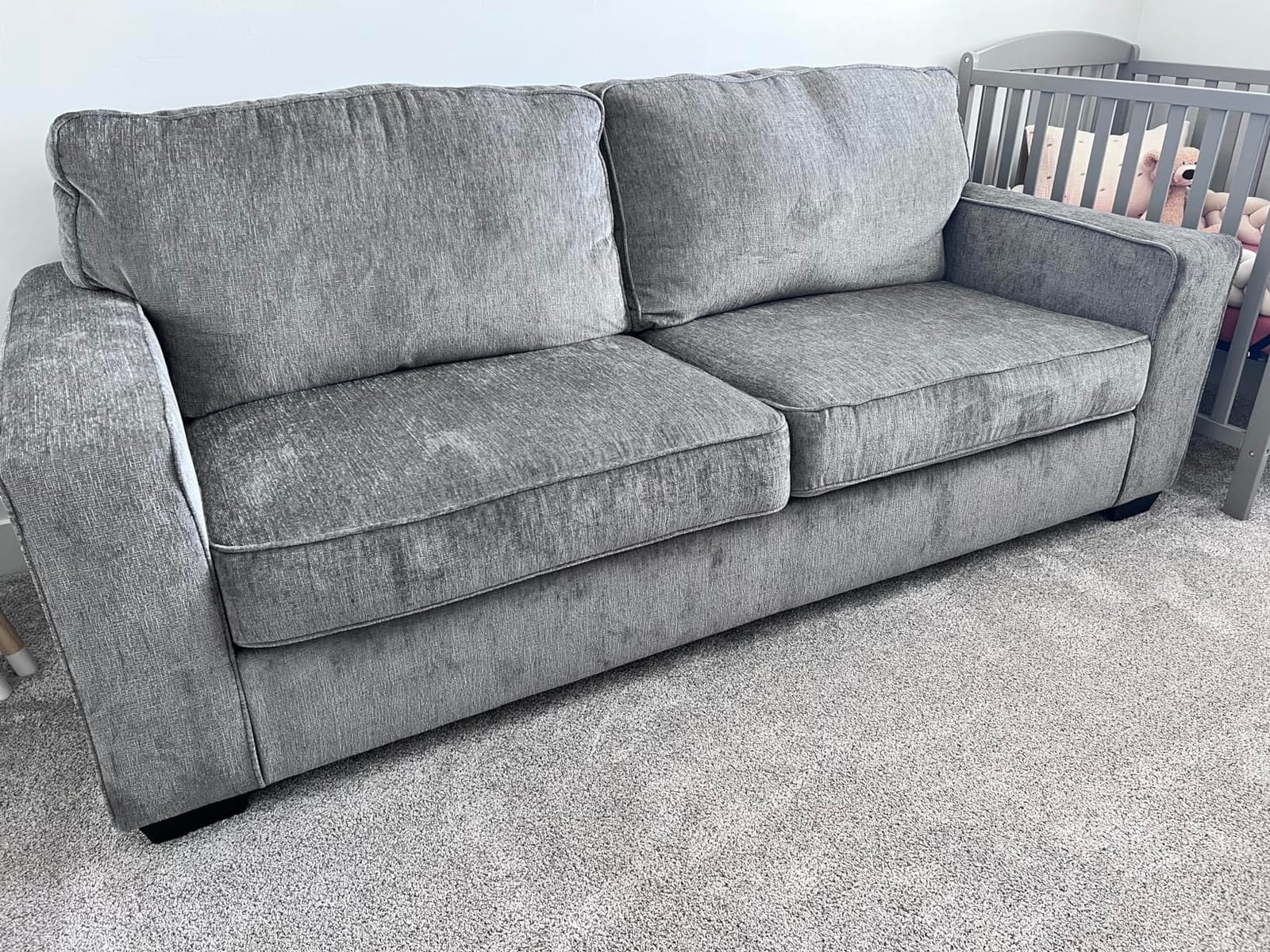 Signature Design by Ashley Queen Sleeper Sofa Couch, Altari, Alloy Gray | Soft textured chenille, Supportive 4 in memory foam mattress, Space-saving pull-out design ideal for compact living customer photo 2