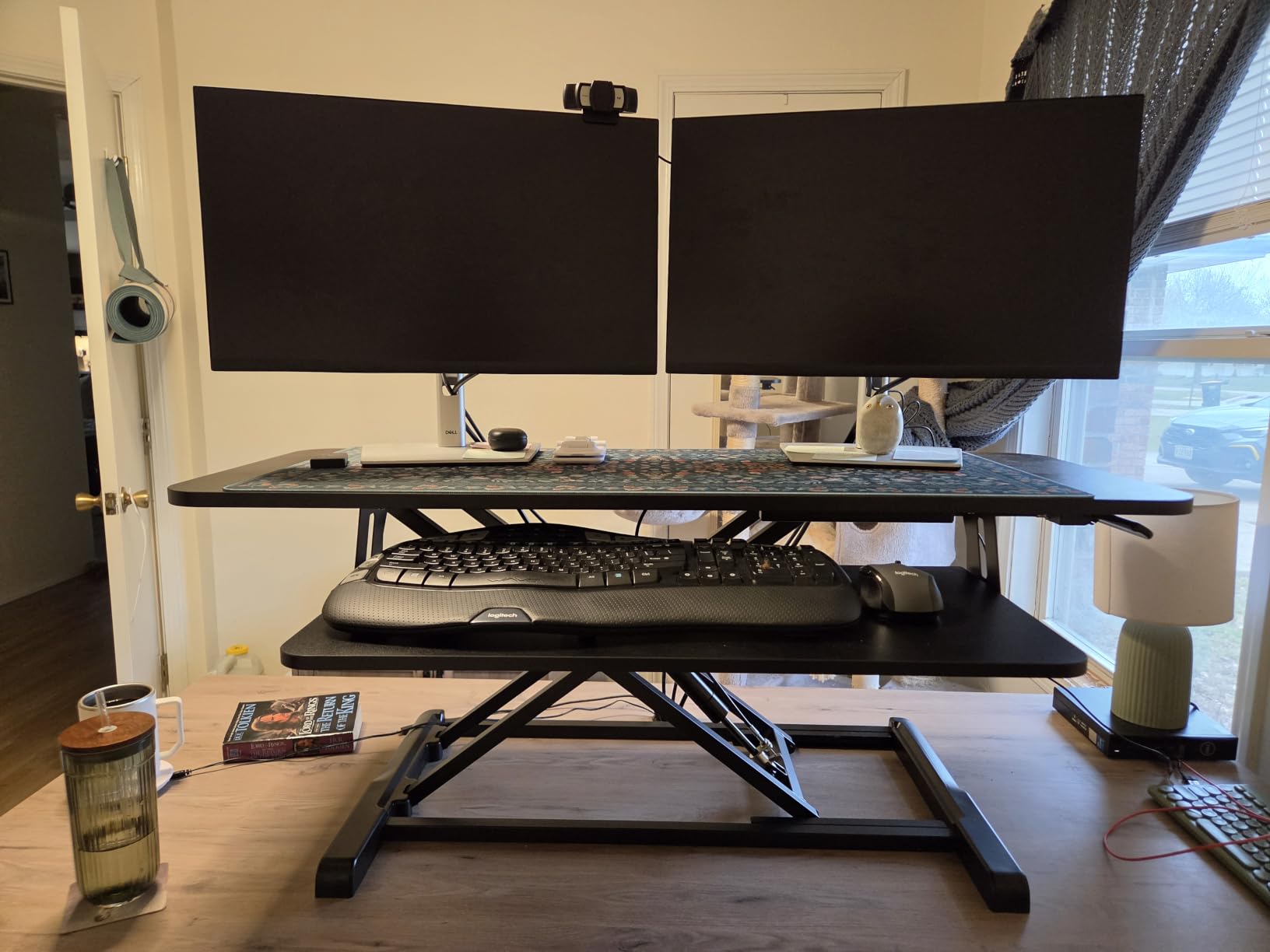 TechOrbits Standing Desk Converter - 32 Inch Adjustable Sit to Stand Up Workstation, Particle Board, Dual Monitor Desktop Riser with Keyboard Tray, for Home Office Laptop, Black customer photo 1