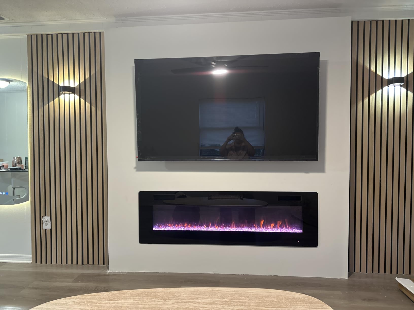 Xbeauty 50 inch Wall Mounted Recessed Electric Fireplace Insert, Ultra-Thin Lightweight LED Flush Mount Linear Fireplace Heater, Fit 2x4&2x6 Stud w/Touch Screen,Remote Control,750W-1500W,Black customer photo 1