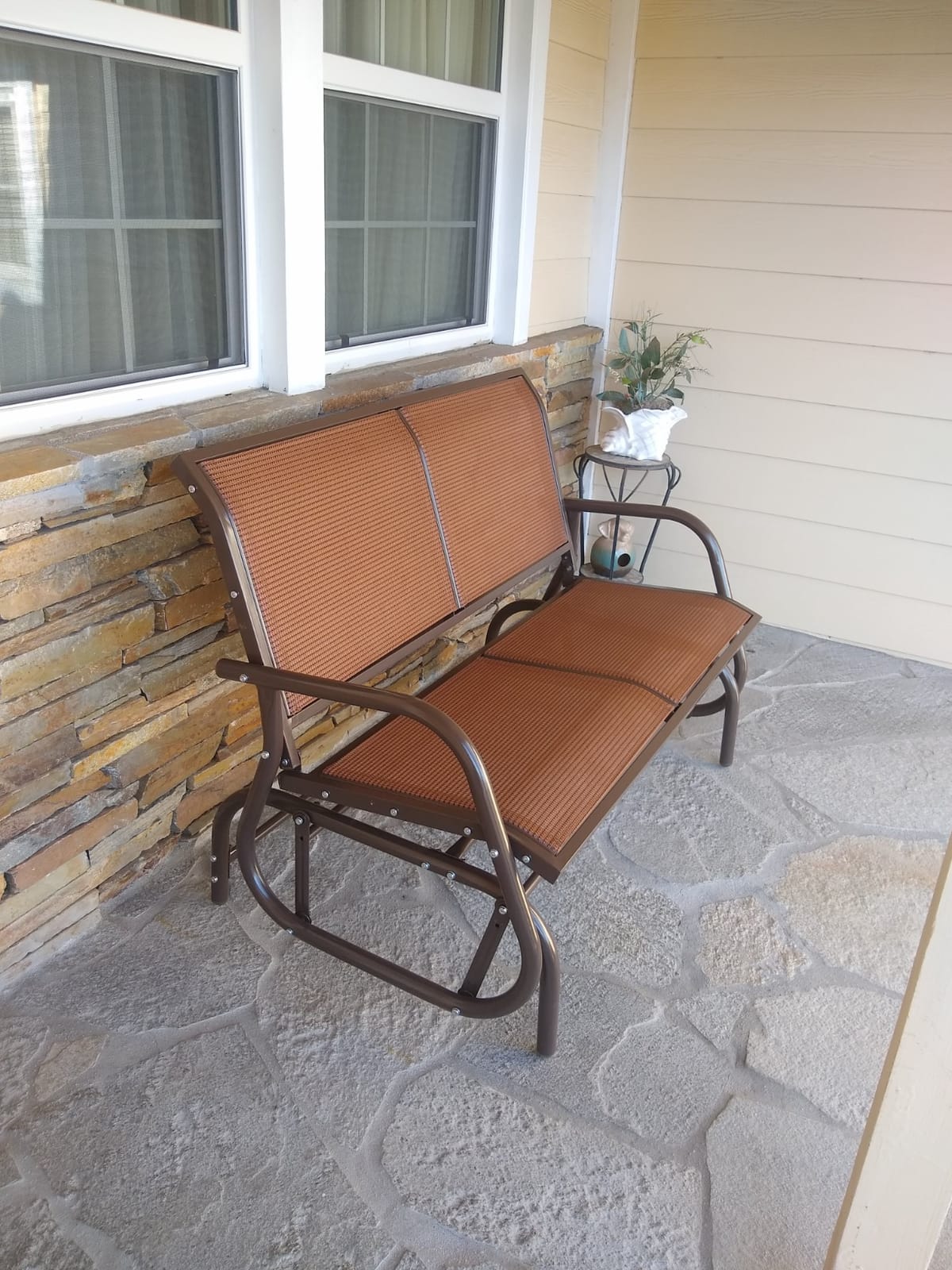 GIANTEX 48 Inch Swing Glider Chair, 2 People Swing Lounge Glider Chair | Cozy Patio Bench with Spacious Space for Outdoor & Indoor, Backyard, Poolside, Lawn Steel Rocking Garden Loveseat (Brown) customer photo 2