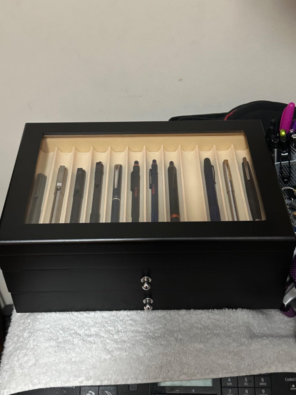 3 Layer Wood Pen Display Box 34 Pen Organizer Box, Pen Display Case Storage and Fountain Pen Collector Organizer Box with Glass Window Thanksgiving Christmas Gift(Red) customer photo 1