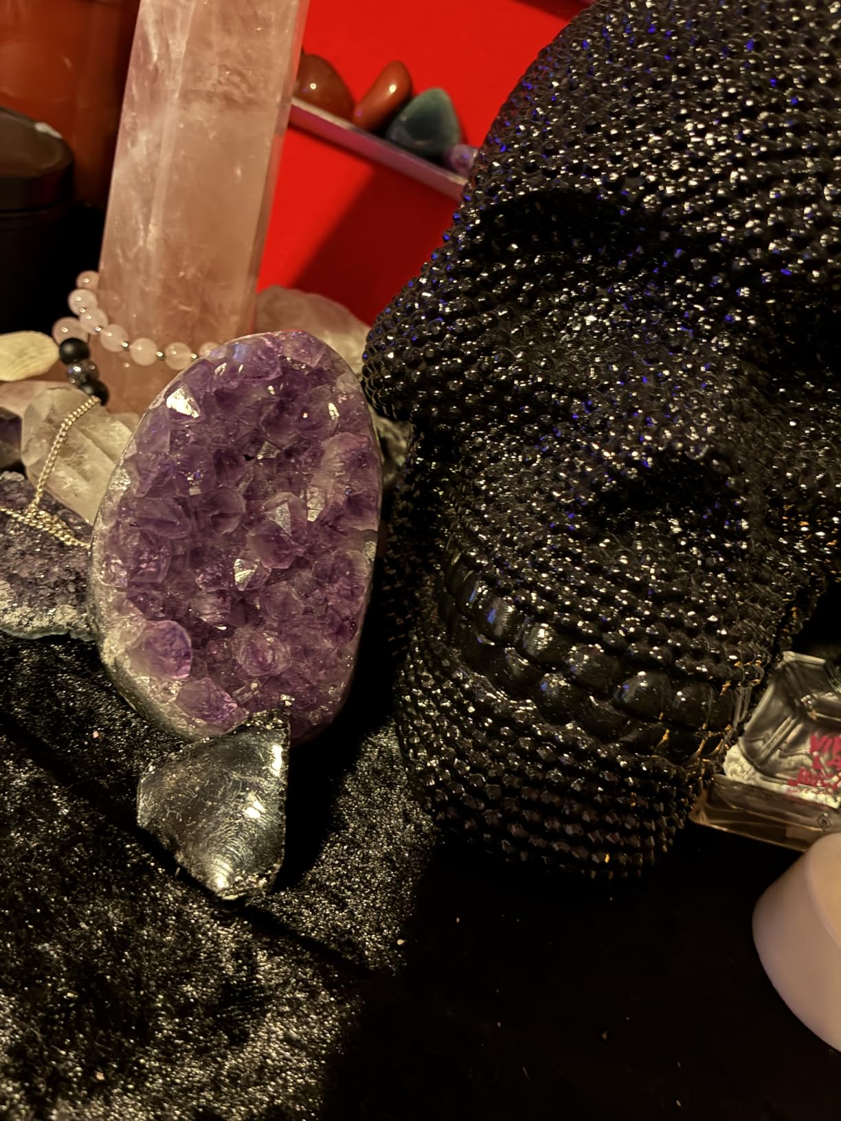 Natural Amethyst Cluster with Polished Edges 1.5-2 lb Healing Crystal Stone | Deep Purple Real Raw Geode Healing Crystal Rock From Uruguay Each Piece is Unique & Natural, Free Velvet Pouch of Rose Quartz customer photo 1