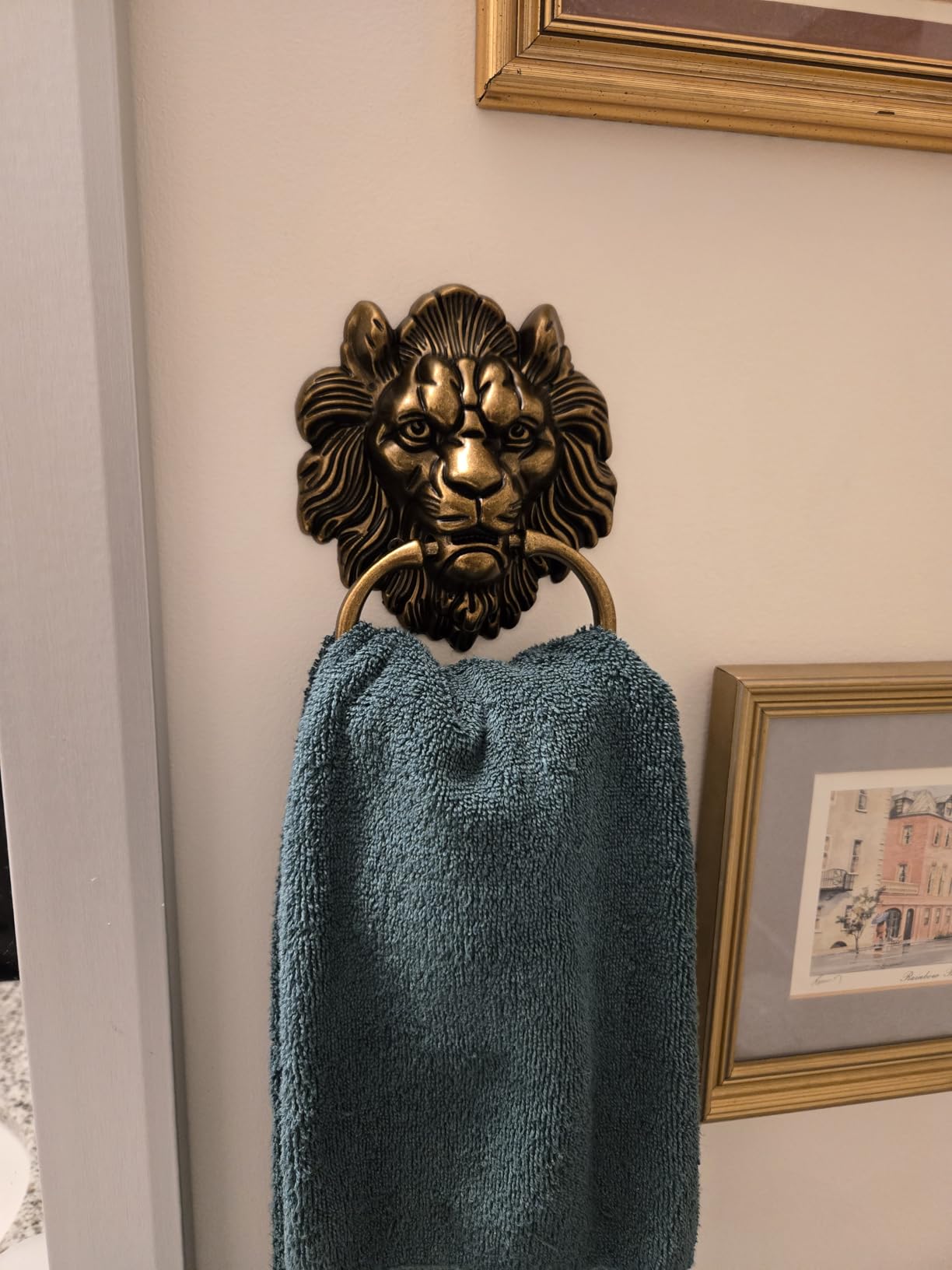 QWORK Antique Lion Head Bronze Door Knocker - Classic Vintage Design customer photo 2