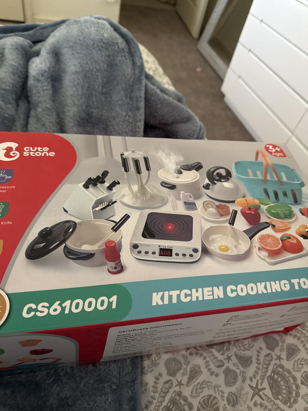 CUTE STONE Pretend Play Kitchen Toy with Cookware Steam Pressure Pot and Electronic Induction Cooktop, Cooking Utensils, Toy Cutlery, Cut Play Food, Shopping Basket Learning Toy for Girls Boys customer photo 1