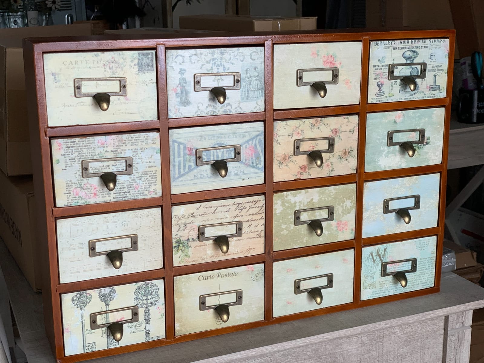 Card Catalog Desk Drawer Organizer - Wooden Storage Box with 16 Drawers - Home Office Desk Organizer Curio Cabinet - Rustic Drawers Dressers for Countertop - Apothecary Cabinet Tea Coffee Pod Storage customer photo 2
