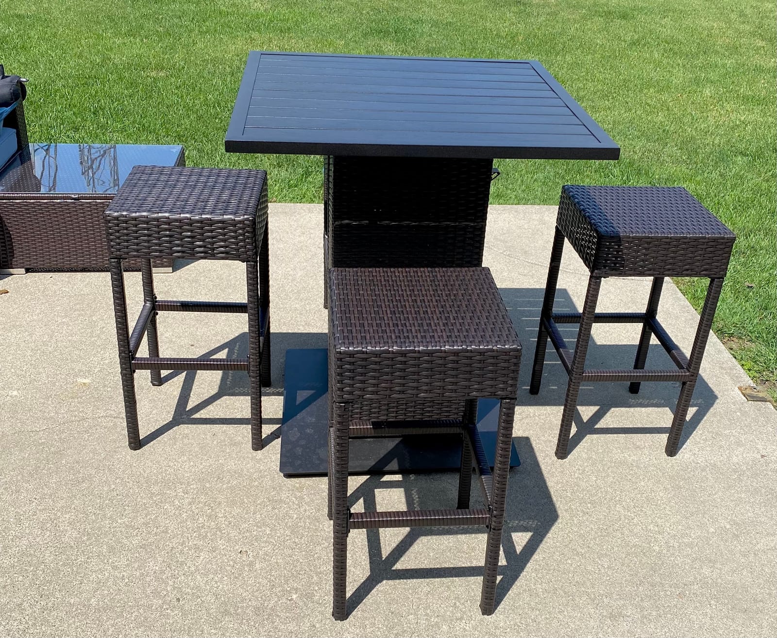 Best Choice Products 5-Piece Outdoor Wicker Bar Table Set for Patio, Poolside, Backyard w/Built-in Bottle Opener, Hidden Storage Shelf, Metal Tabletop, 4 Stools - Gray customer photo 2