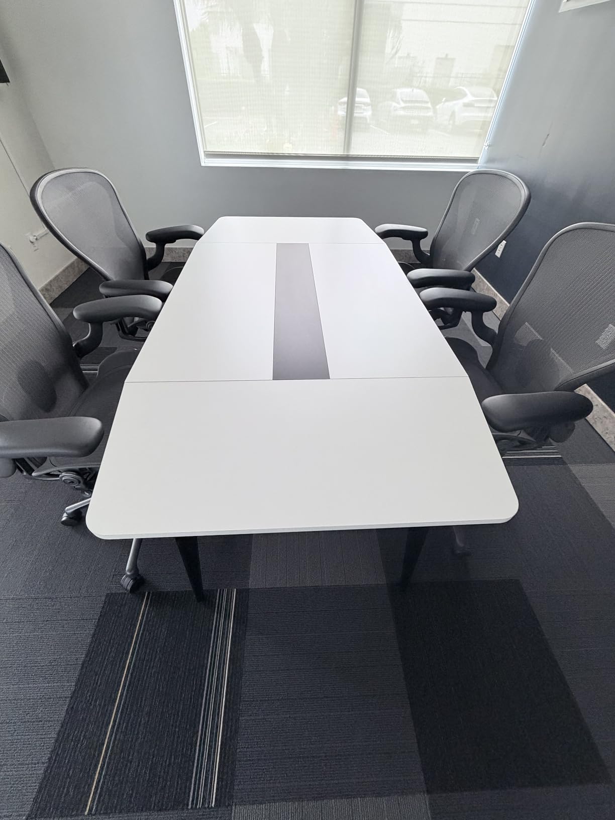 Tribesigns 8FT Conference Table, 94.48L x 47.21W x 29.52H Inches Boat Shaped Meeting Table with Rectangle Grommet, Modern Seminar Boardroom Table for Office Conference Room (Light Wood Grain, 8ft) customer photo 2