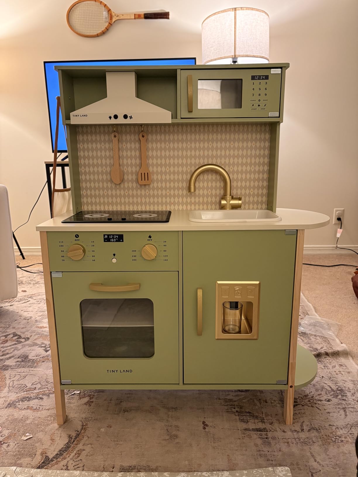 Tiny Land Play Kitchen for Kids - Real Lights, Sounds & Adjustable Height | Wooden Chef Pretend Play Set, 18 Pcs Toy Food & Cookware Accessories, Ideal Gift for Toddlers customer photo 1