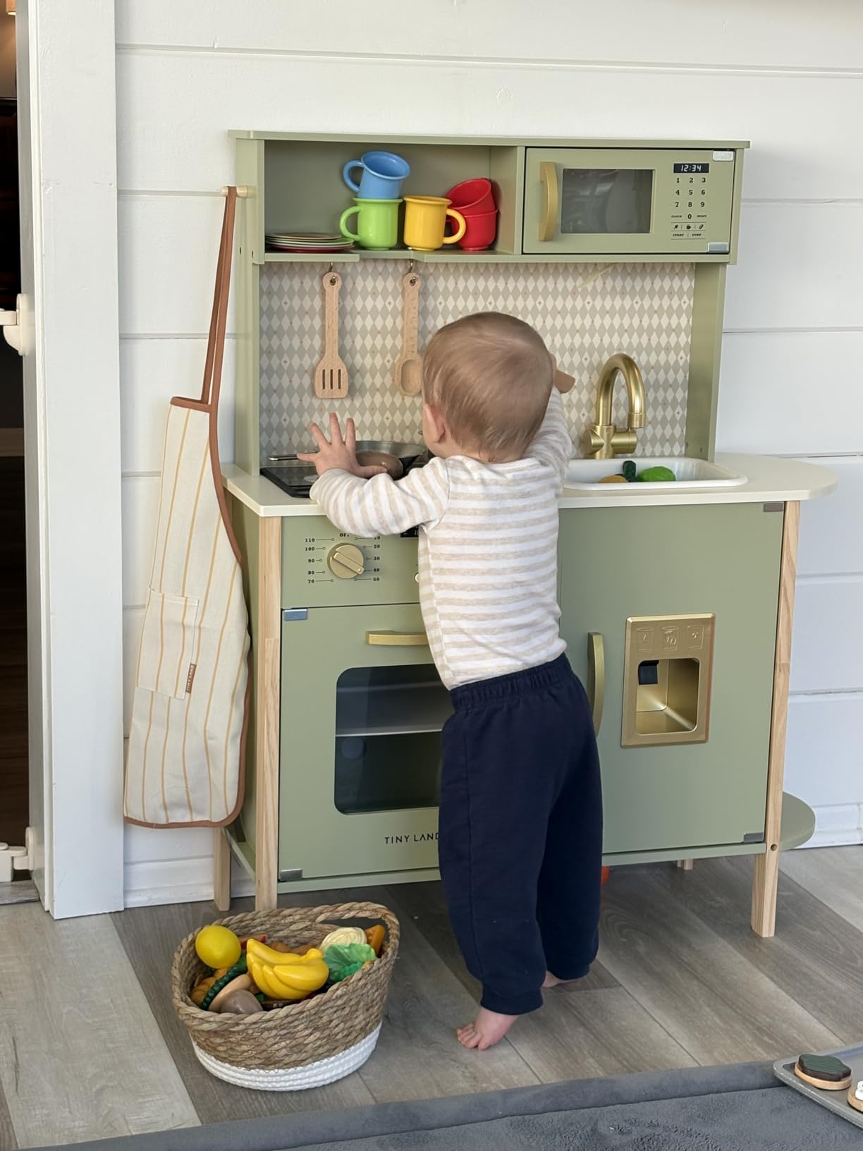 Tiny Land Play Kitchen for Kids - Real Lights, Sounds & Adjustable Height | Wooden Chef Pretend Play Set, 18 Pcs Toy Food & Cookware Accessories, Ideal Gift for Toddlers customer photo 2