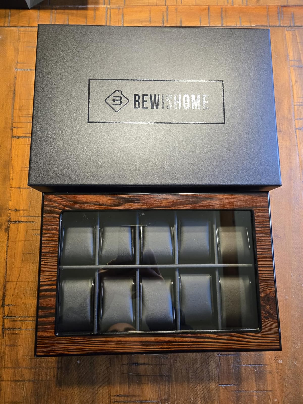 BEWISHOME High-End Watch Box 20-Slot Wooden Watch Case with Large Glass Lid | 2-Layer Watch Cases for Men, Watch Storage, Watch Organizer, Synthetic Leather Interior, Brown customer photo 1