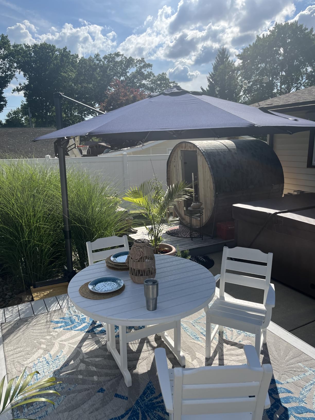 Purple Leaf Cantilever Umbrella 9' x 11.5' Rectangle 360 Rotation, Grey | Fade Resistant, Aluminum Handle, 99% UV Protection customer photo 2