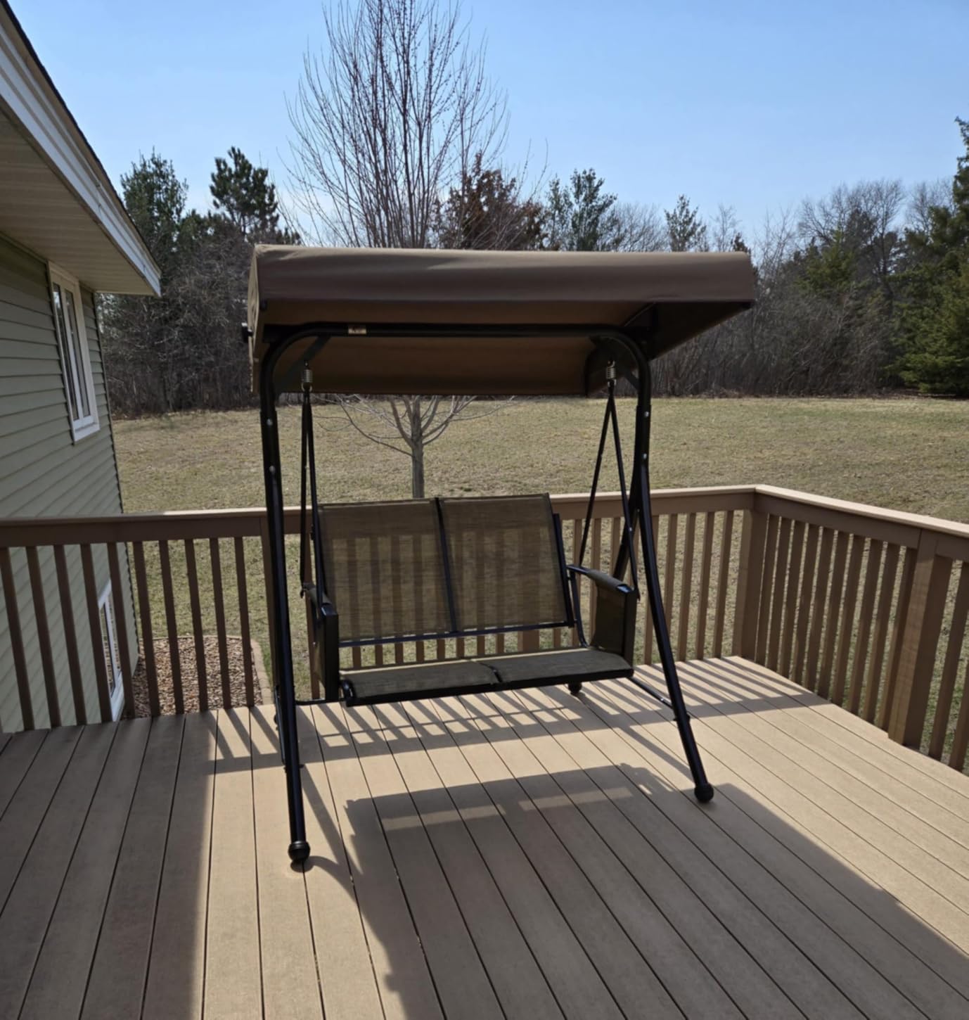 PURPLE LEAF 3-Seat Deluxe Outdoor Patio Porch Swing with Weather Resistant Steel Frame, Adjustable Tilt Canopy, Beige customer photo 2
