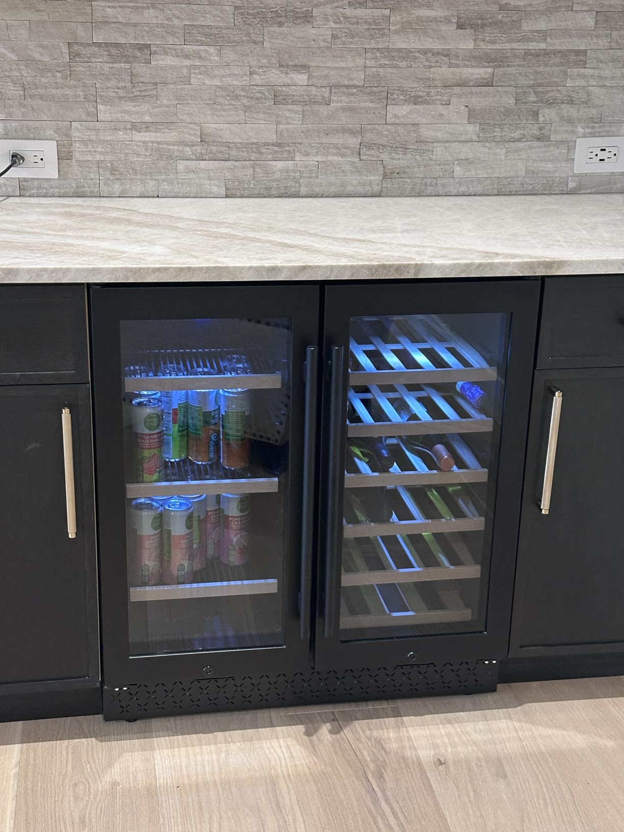 Tylza Wine and Beverage Refrigerator, 24 Inch Dual Zone Wine Fridge, Holds 18 Bottles and 88 Count, French Doors, Lock, Under-counter or Freestanding Wine Cooler, Beverage Fridge with Tempered Glass customer photo 1