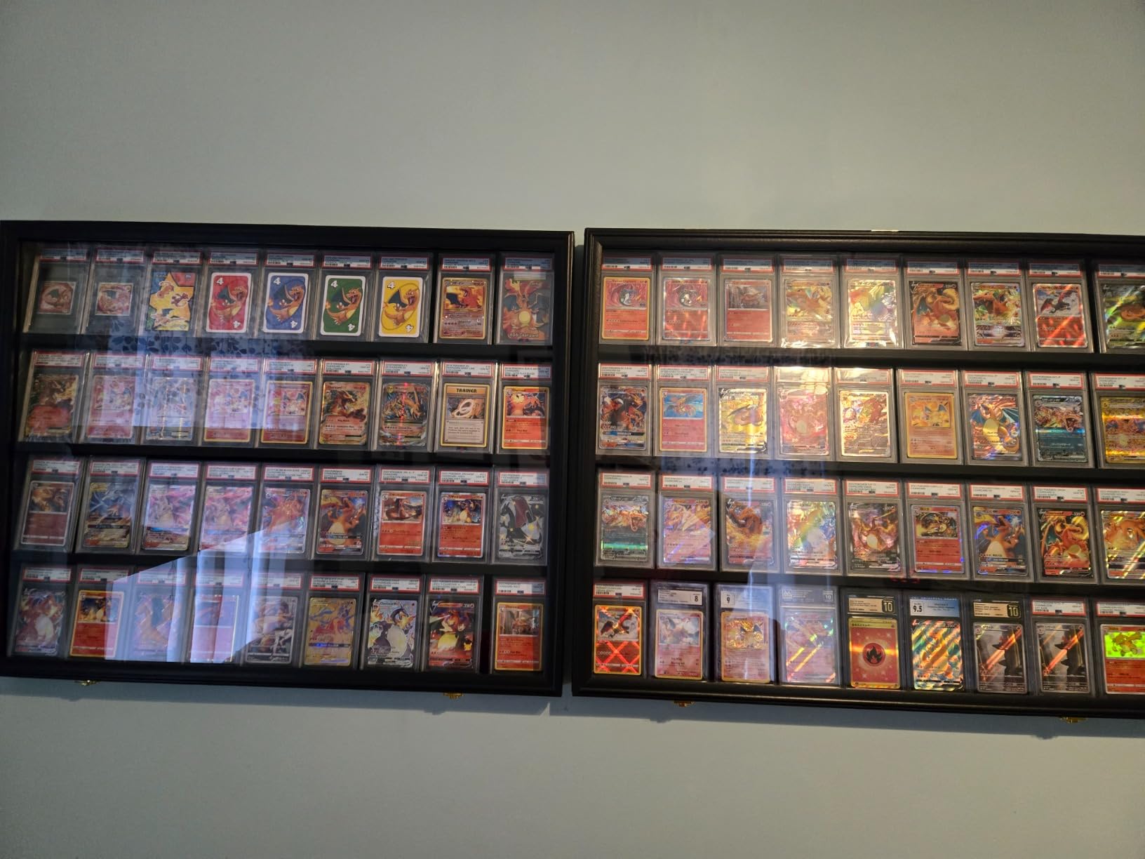 36 Graded Sports Card wall-Mounted Display case for Shows, Black | Matte Mahogany frame, UV anti-yellow acrylic panel, lockable design, hockproof foam packaging, for vendor card customer photo 1