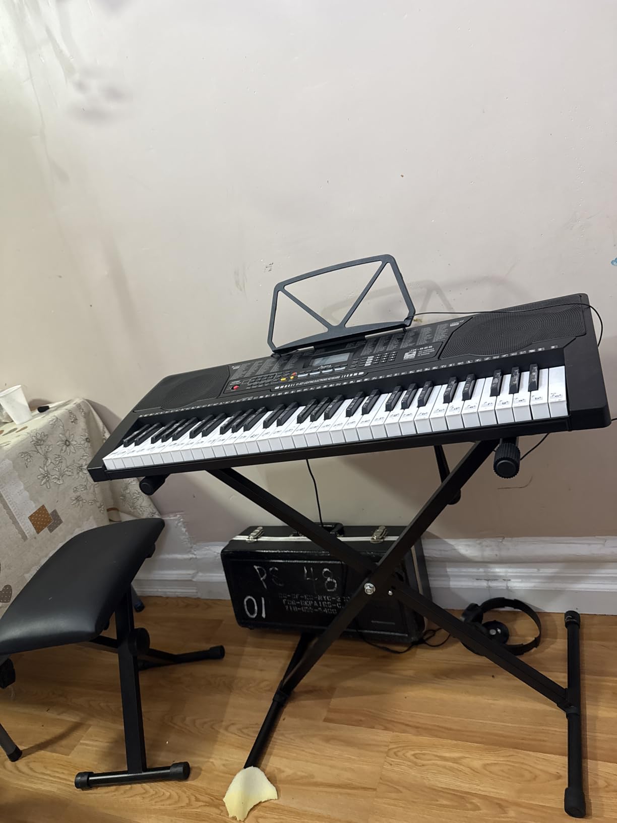 JIKADA 61 Key Portable Electronic Keyboard Piano,3 Teaching Modes | Electric Keyboard Piano Set w/Lighted Keys, Stand, Stool,LCD Screen, Built-In Speakers, Headphones, Microphone, Note Stickers customer photo 2
