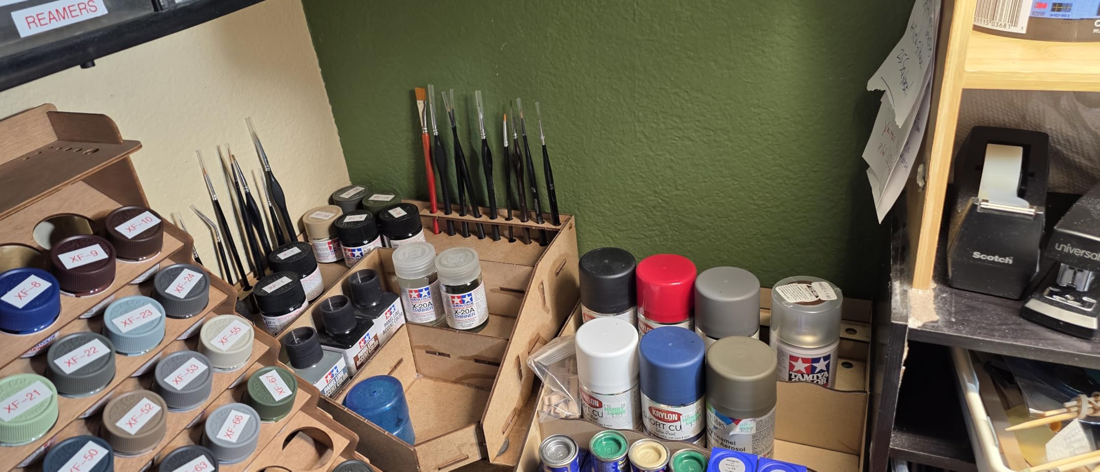 Paint Rack Organizer for Miniature & Model Paints Tabletop Paint Stand with 26mm & 36mm Holes Brush & Tool Holder Artist Room Compatible with Vallejo, Army Painter, AK (Module A) customer photo 1