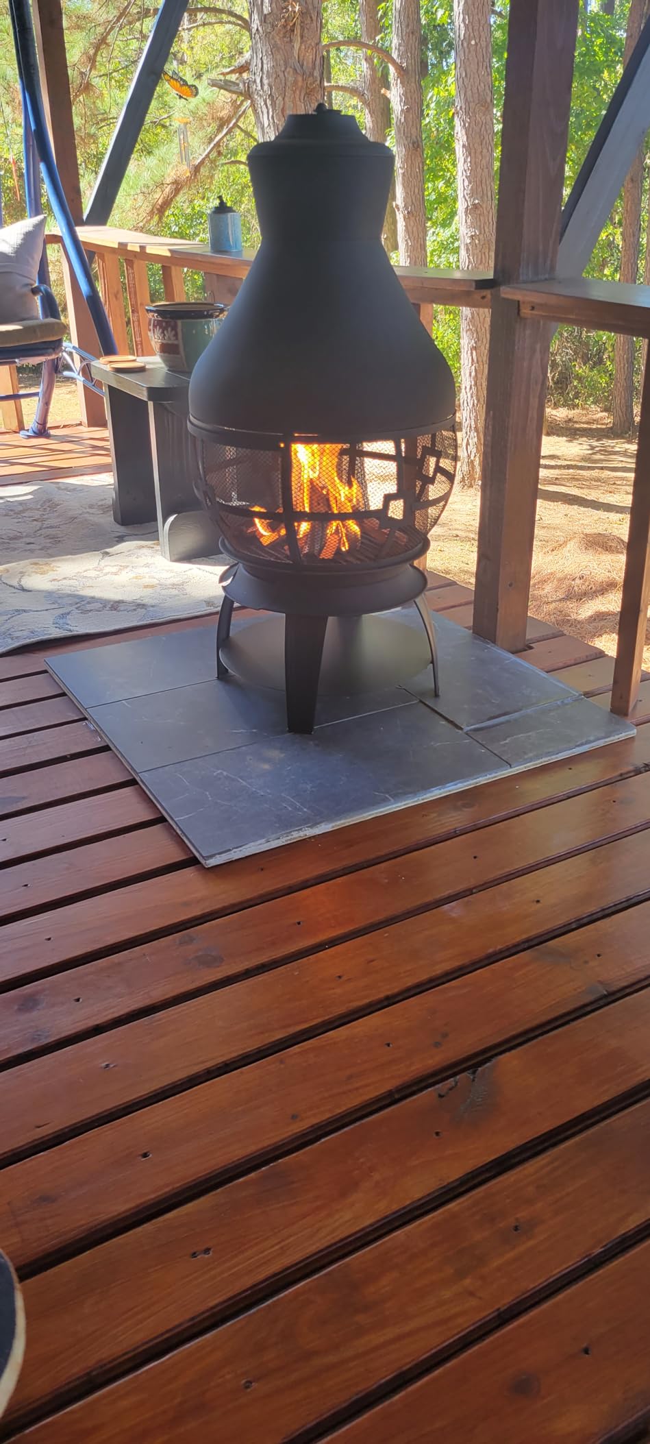 Giantex Wood Burning Chiminea, Heavy Duty Fireplace Chiminea Wooden Fire Pit with 2-piece Log Grate, Premium Rain Cap & Fire Poker, 360°Fire Retardant Mesh Cover, Ideal for Garden, Patio, Backyard customer photo 2