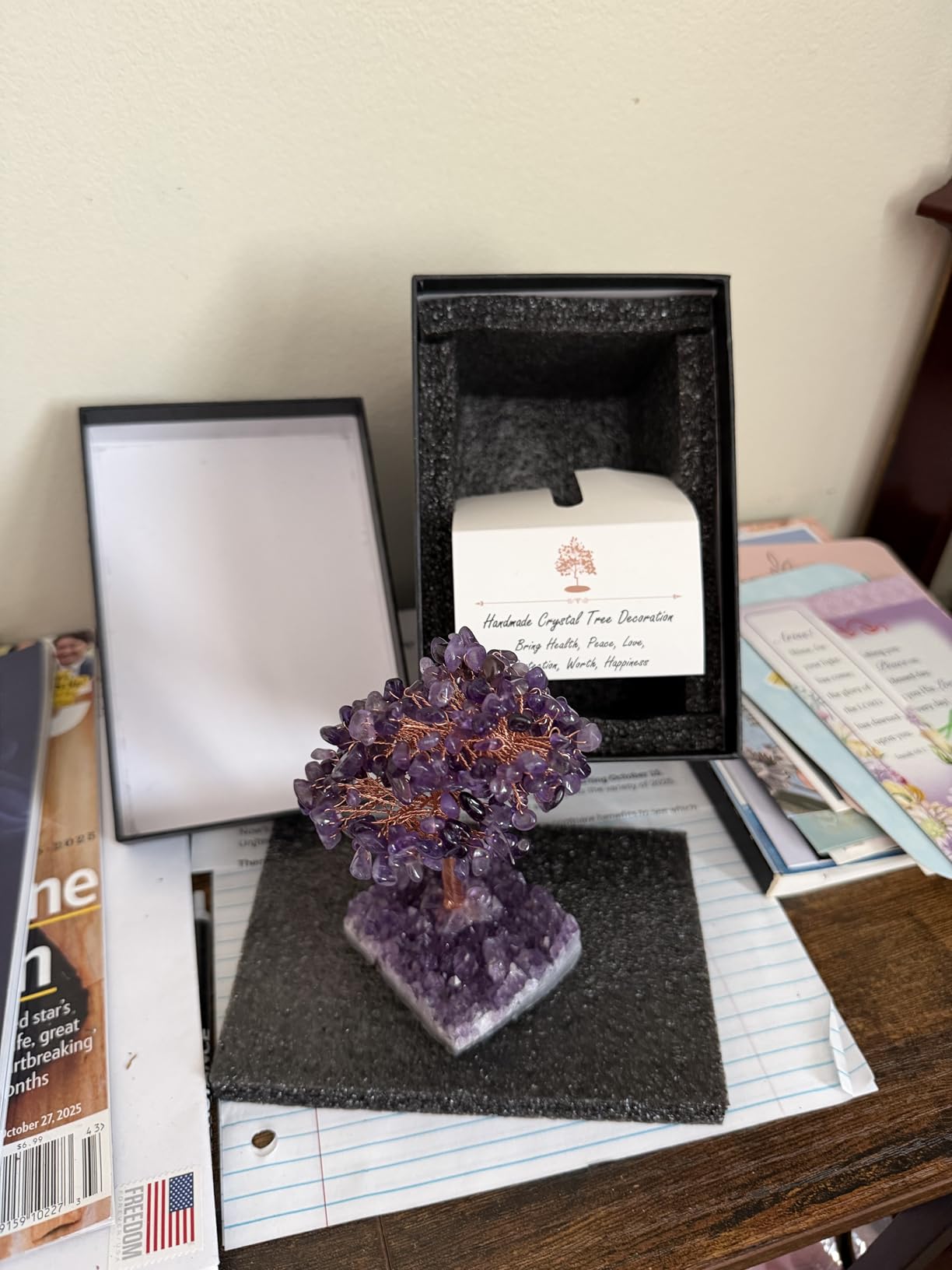 Jovivi Amethyst Healing Crystal Money Tree Home Decor Gifts | Natural Amethyst Cluster Geode Druzy Base Feng Shui Crystal for Purple Room Office Desk Decorations, Wealth, Good Luck customer photo 1